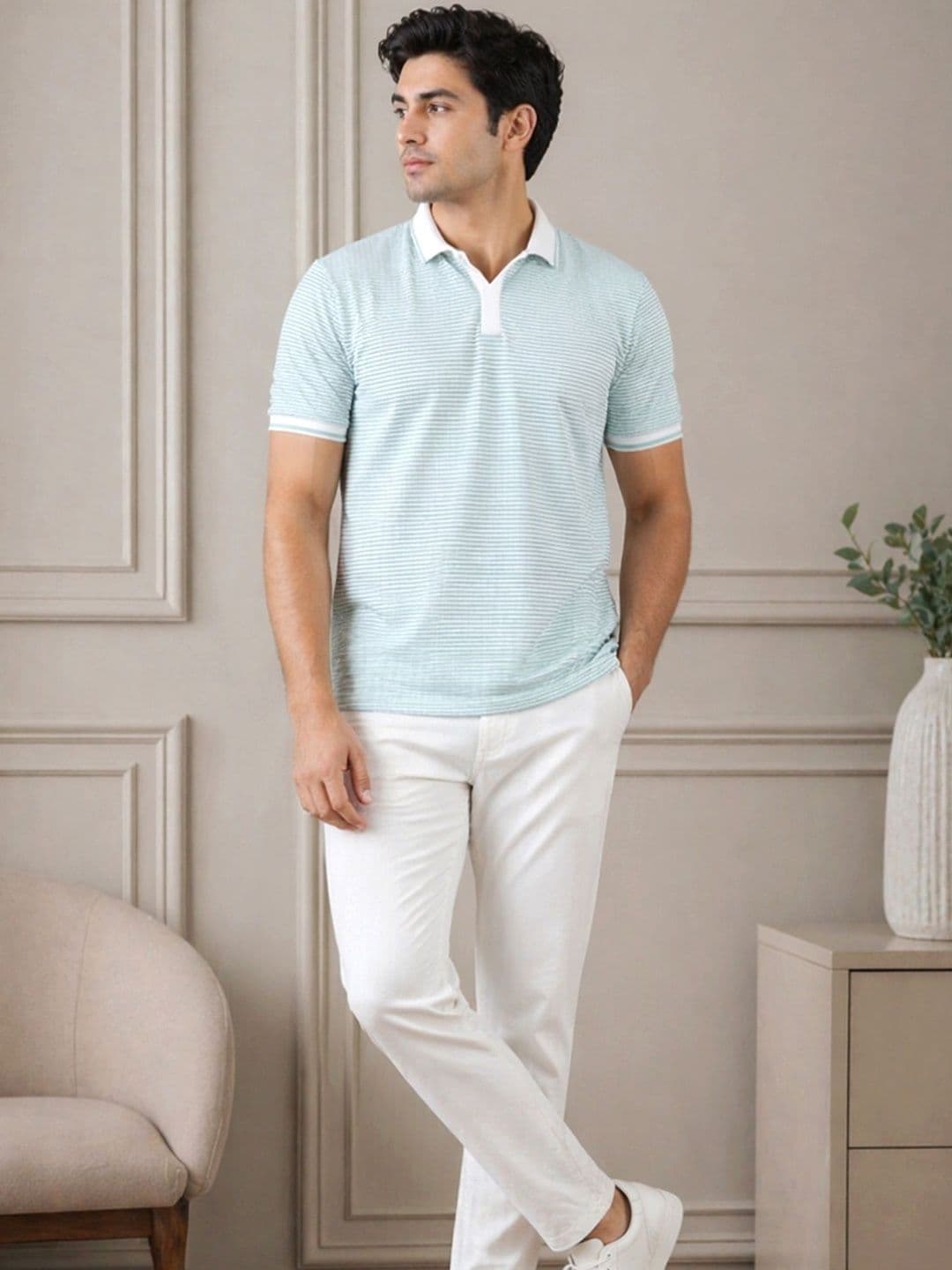MaverIQ Men Striped Polo Collar T-shirt thumbnail 3