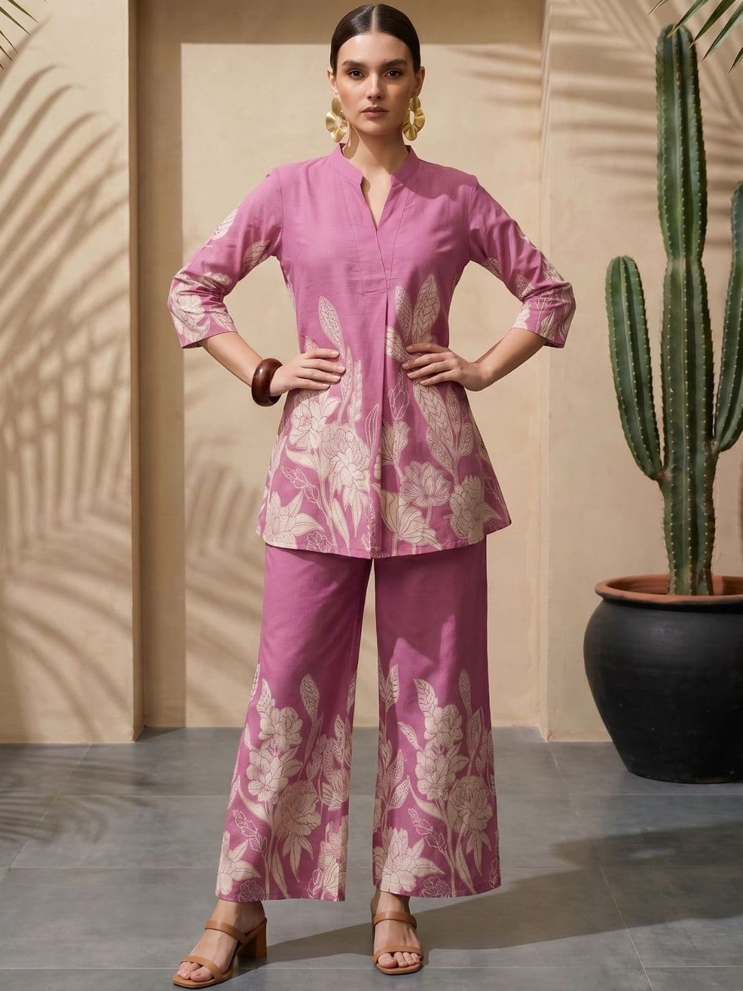 IMANA Floral Cotton Printed Tunic with Palazzos thumbnail 5