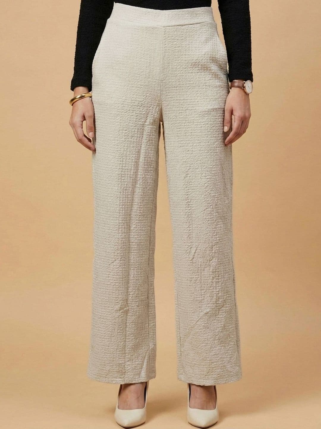 Moda Rapido Women Textured Straight Fit Easy Wash Trousers thumbnail 5