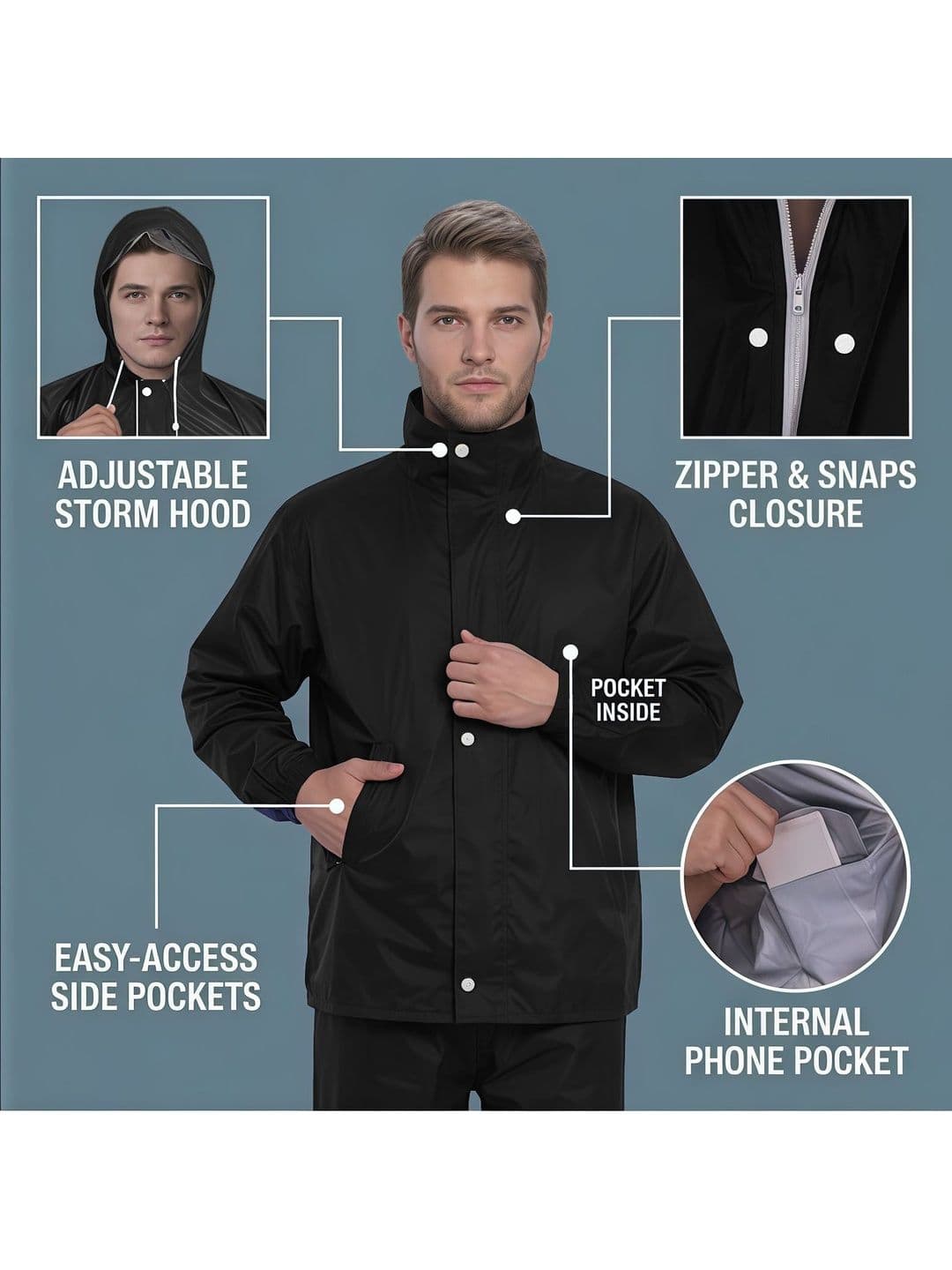 CAMISON Waterproof Hooded Rain Jacket thumbnail 4