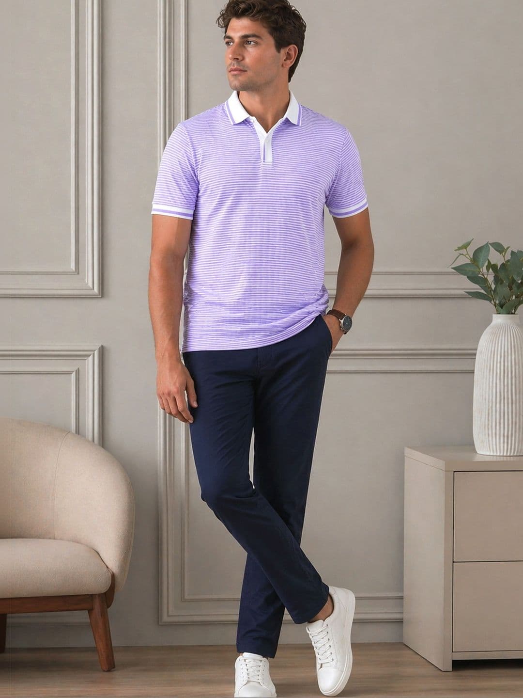 MaverIQ Men Striped Polo Collar T-shirt thumbnail 2