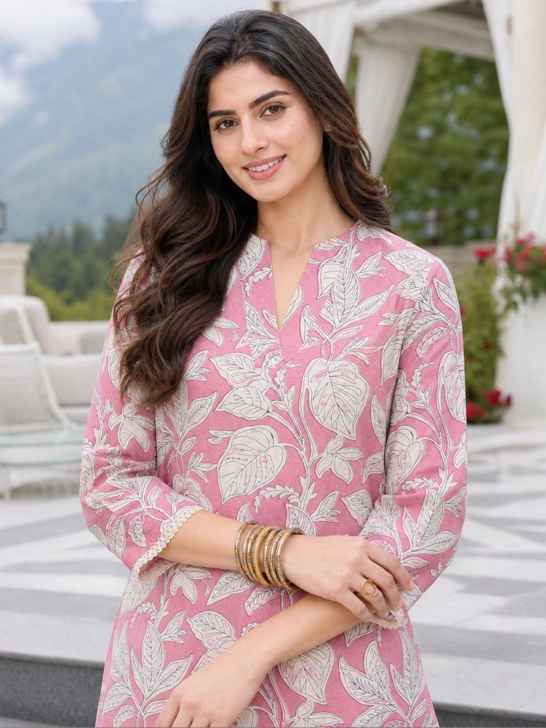 Sangria Floral Cotton Printed Tunic with Palazzos thumbnail 3