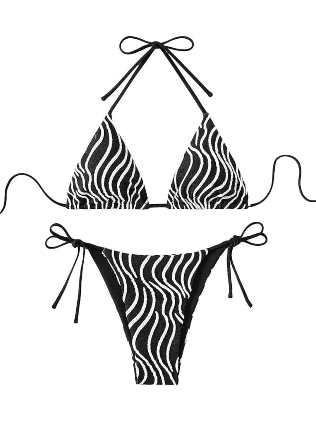 pleasing strings Striped Halter Neck Swim Bikini Set thumbnail 5