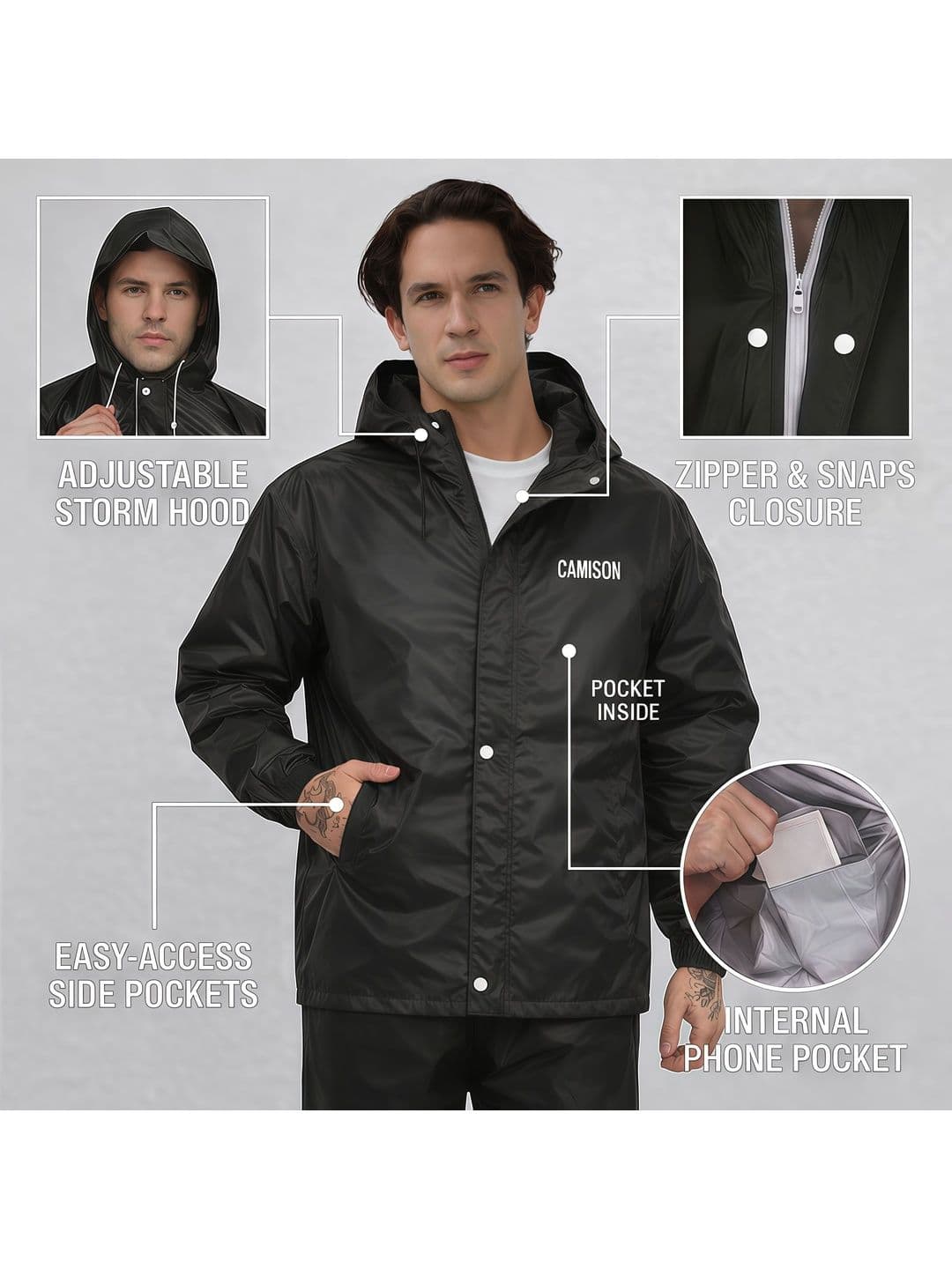 CAMISON Waterproof Hooded Rain Jacket thumbnail 5