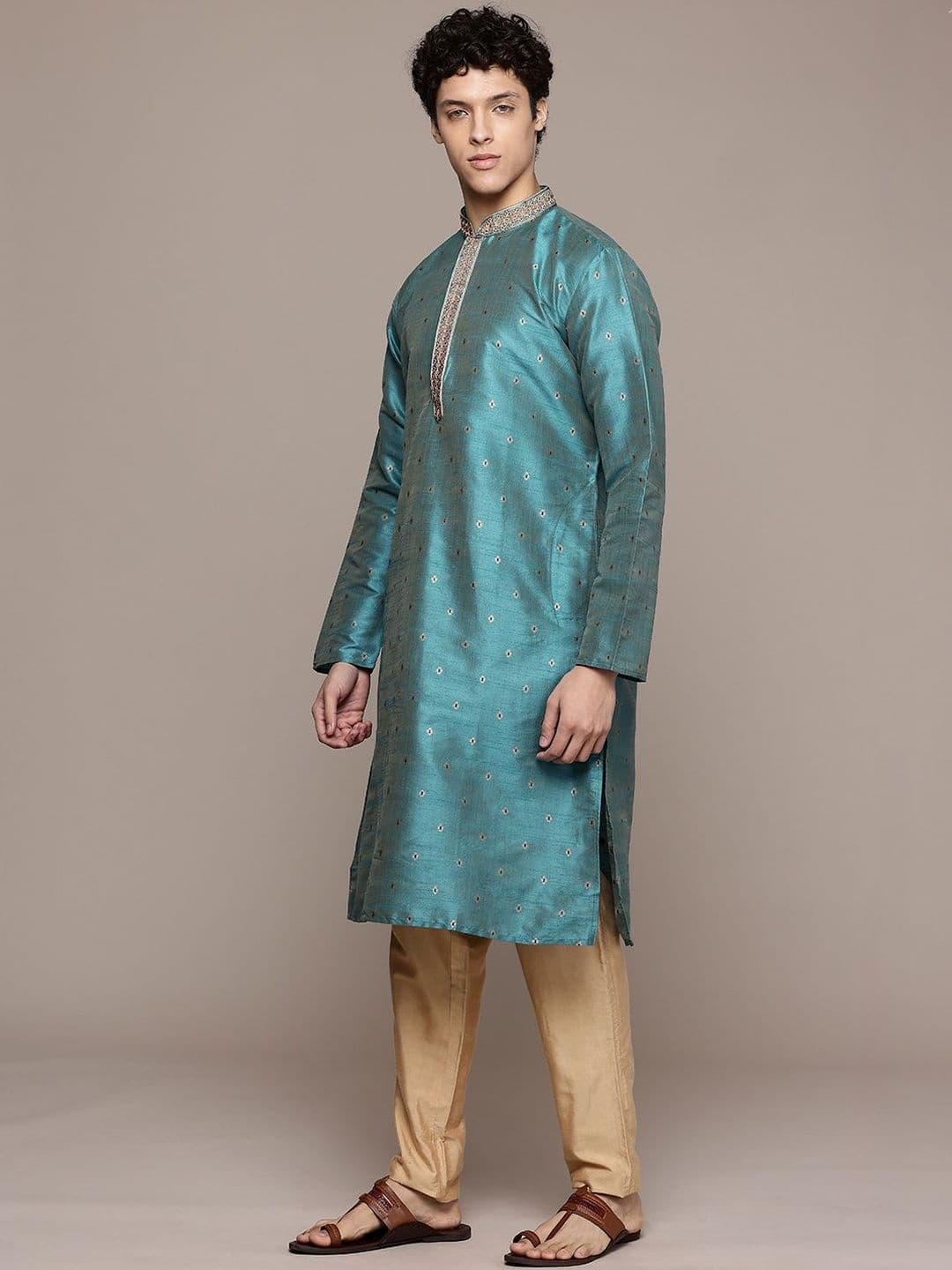 PulseIQ Men Ethnic Motifs Thread Work Kurta thumbnail 3