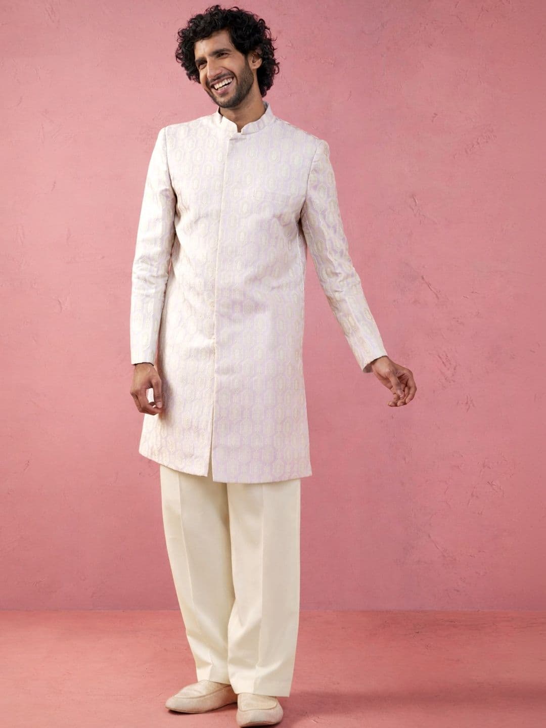VASTRAMAY Woven Design Mandarin Collar Indo-Western Sherwani Set thumbnail 3