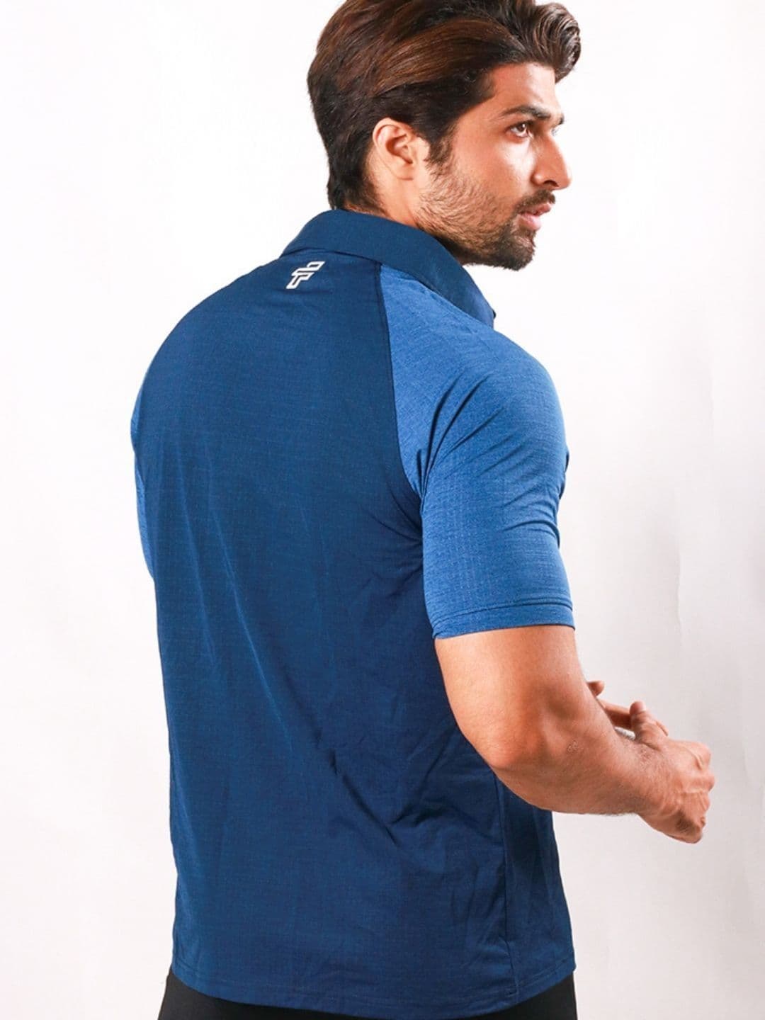 Flecto Men Blue Regular Fit V neck Performance Polo Gym T-Shirt, Casual Tshirt thumbnail 2