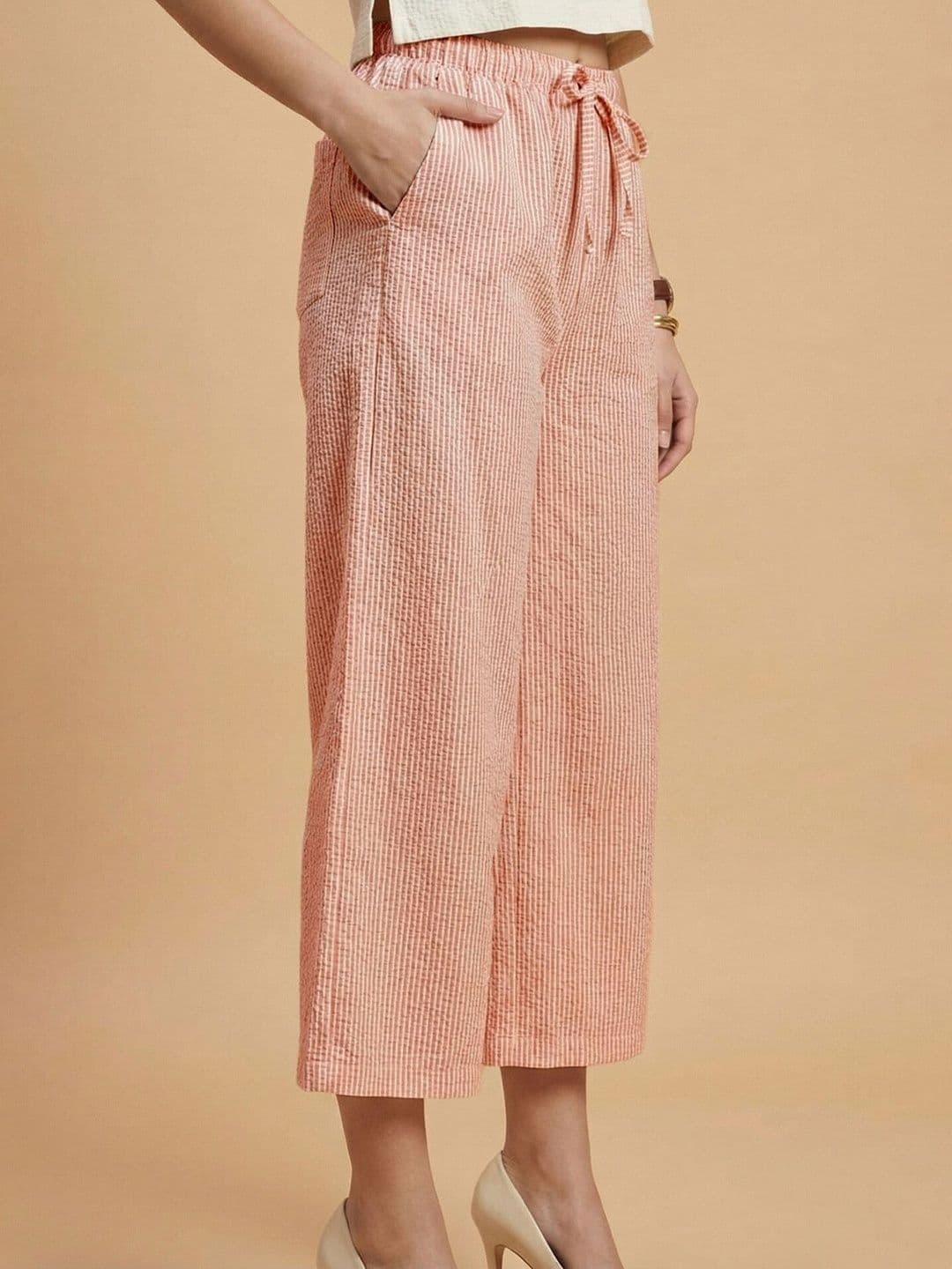 Moda Rapido Women Striped Straight Fit Easy Wash Culottes Trousers thumbnail 6