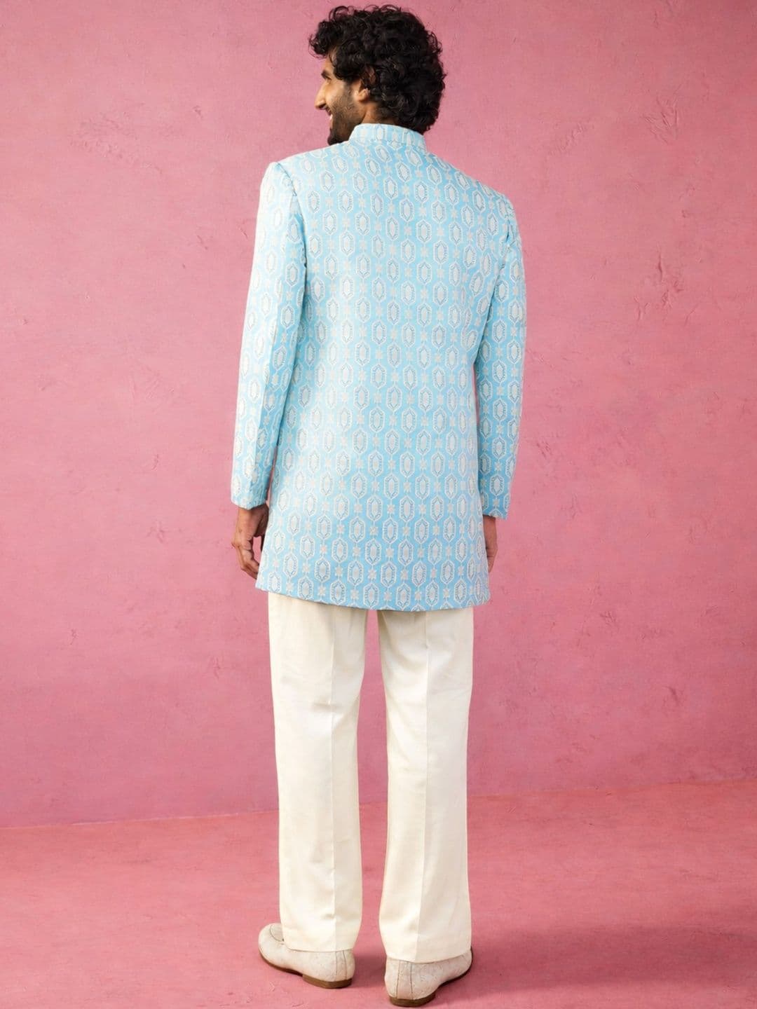 VASTRAMAY Woven Design Mandarin Collar Indo-Western Sherwani Set thumbnail 5