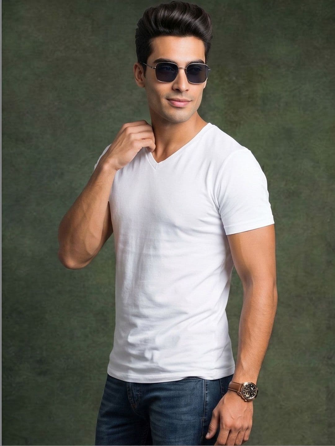 VEIRDO Men V-Neck Pure Cotton Pockets T-shirt thumbnail 3