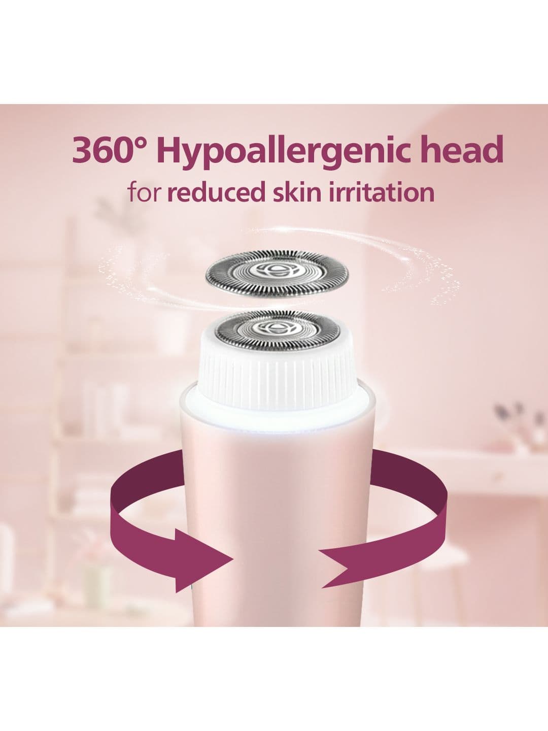 Philips Facial Hair Remover Female Trimmer BRR454/00 360 Degree Hypoallergenic Head - Pink thumbnail 8