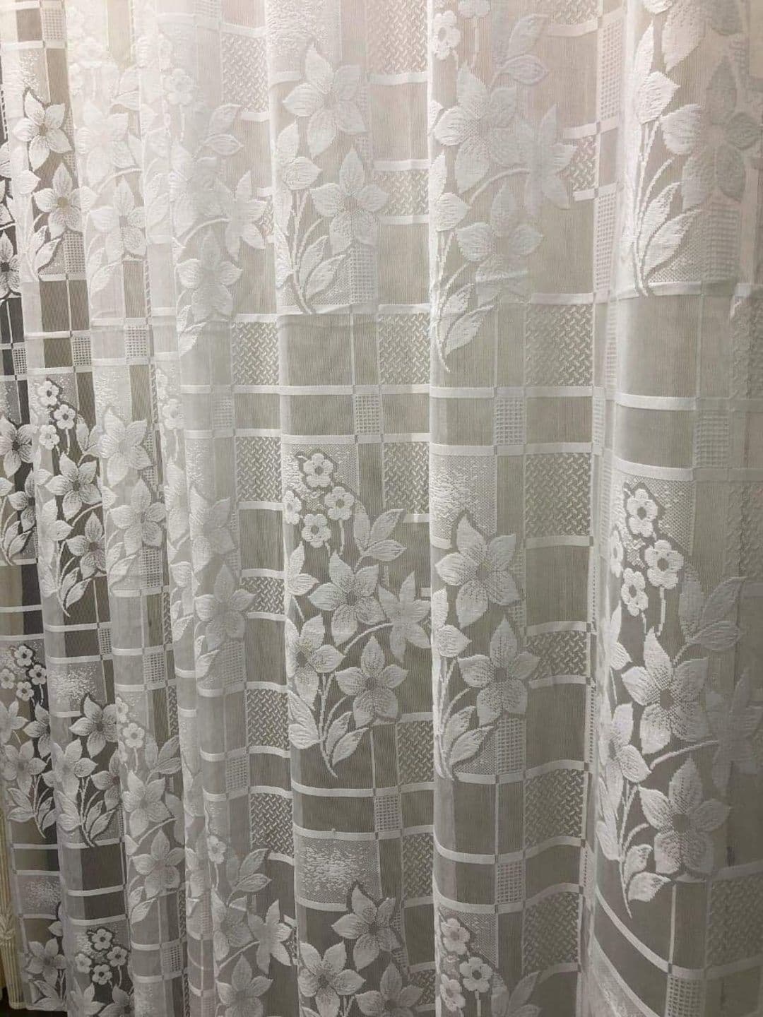 B' Decorlish White Set of 2 Floral Sheer Window Curtain thumbnail 2
