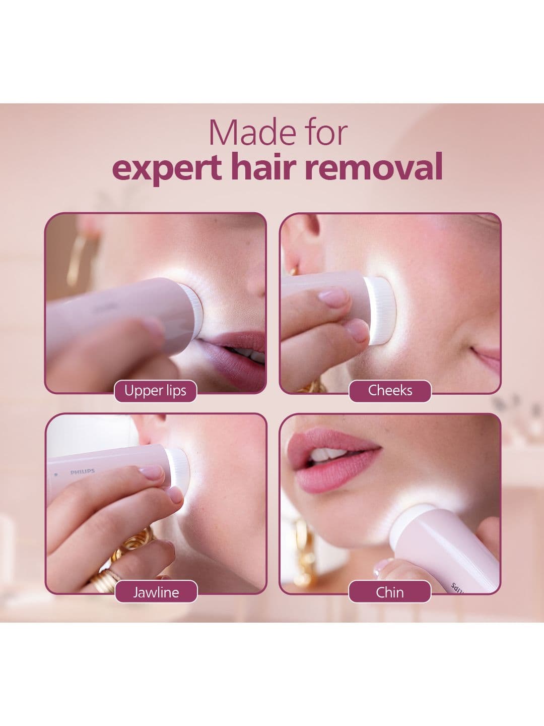 Philips Facial Hair Remover Female Trimmer BRR454/00 360 Degree Hypoallergenic Head - Pink thumbnail 6