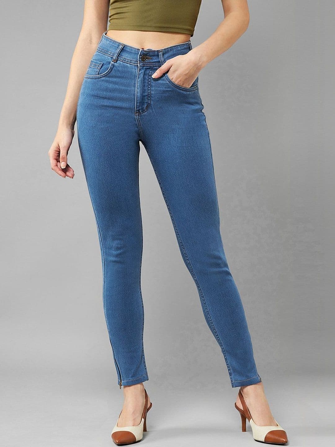 Mast & Harbour Women Skinny High-Rise Distressed Cropped Denim Jeans - view 1