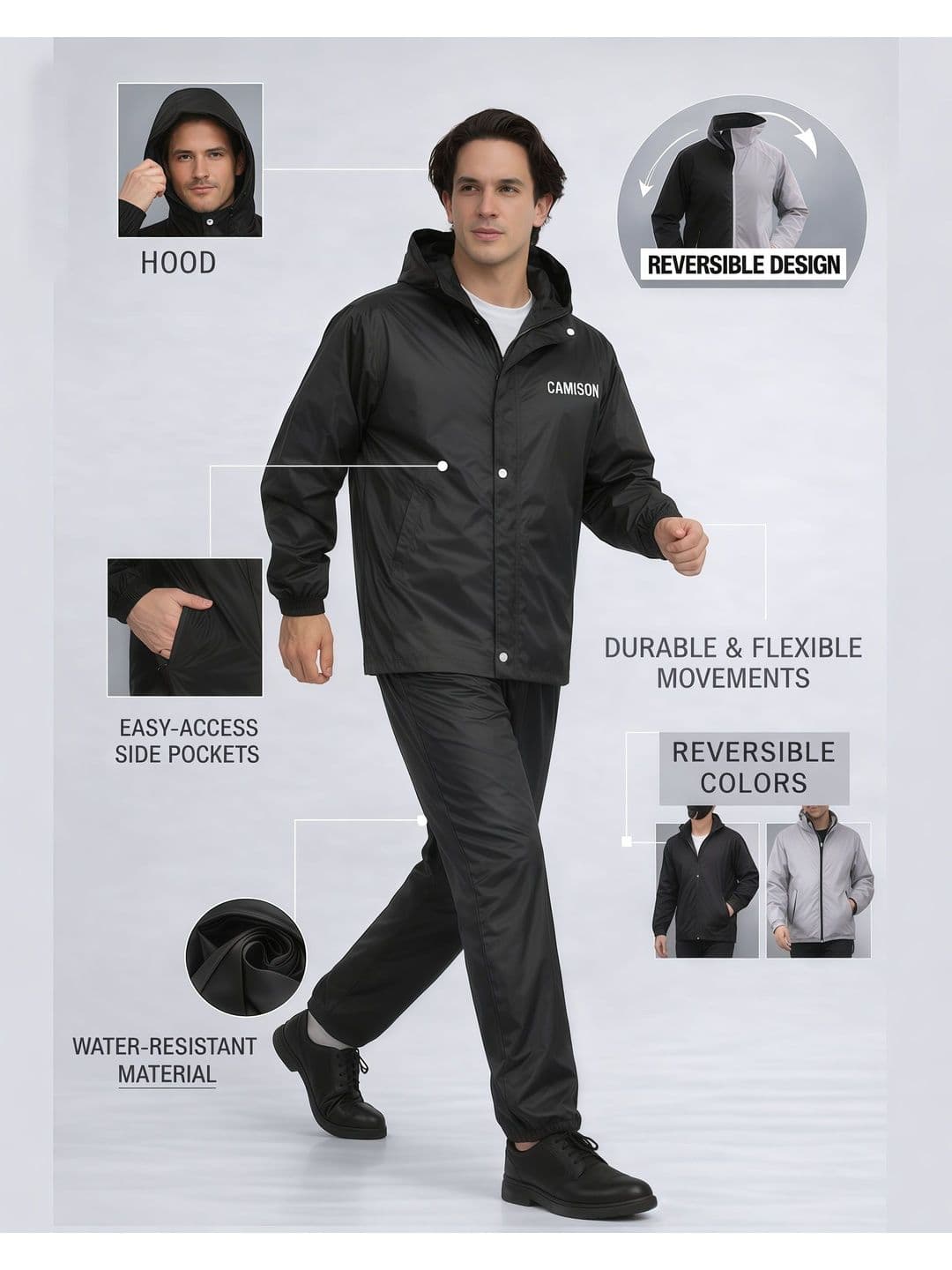 CAMISON Waterproof Hooded Rain Jacket thumbnail 2