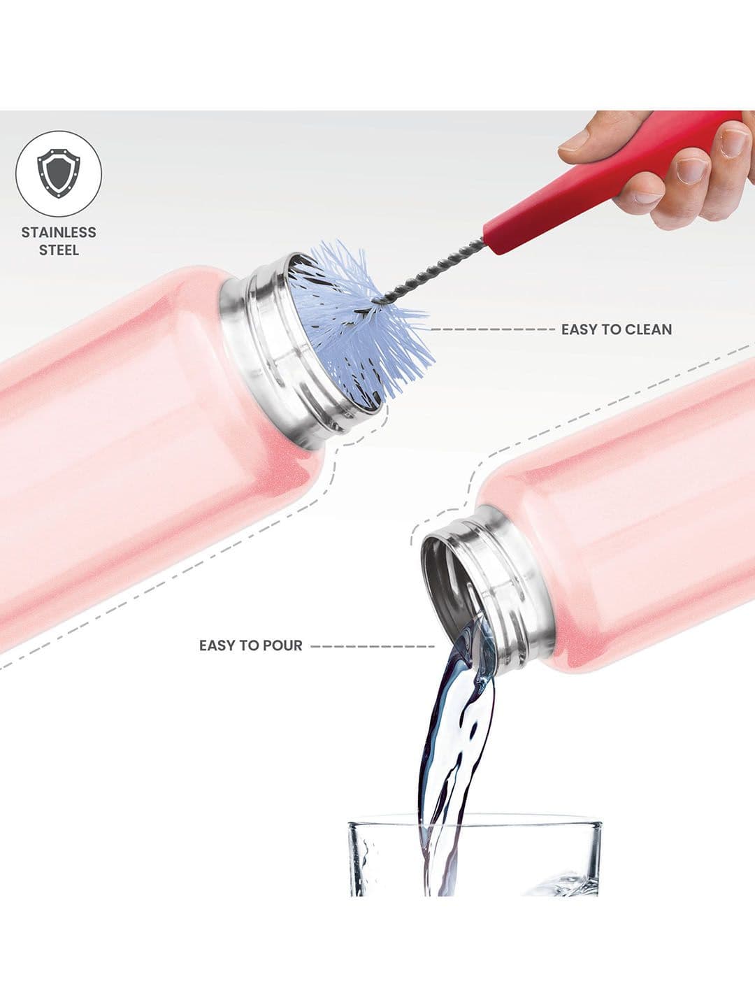 Milton Aqua 500 Pink Solid Stainless Steel Single Wall Vacuum Water Bottle - 485 ML thumbnail 5