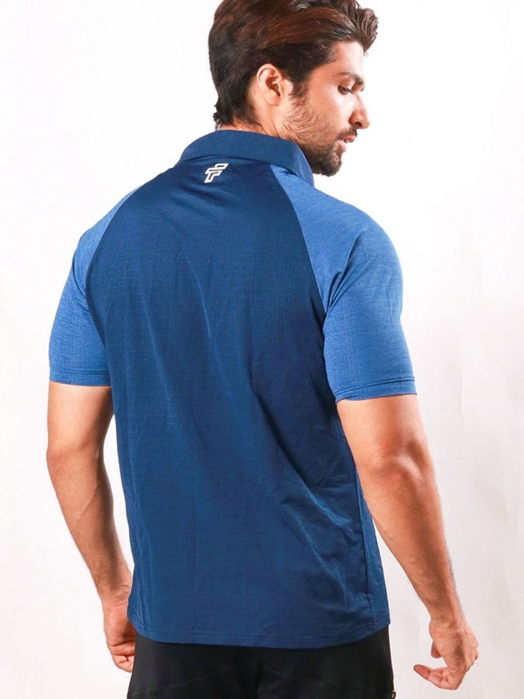 Flecto Men Blue Regular Fit V neck Performance Polo Gym T-Shirt, Casual Tshirt thumbnail 5