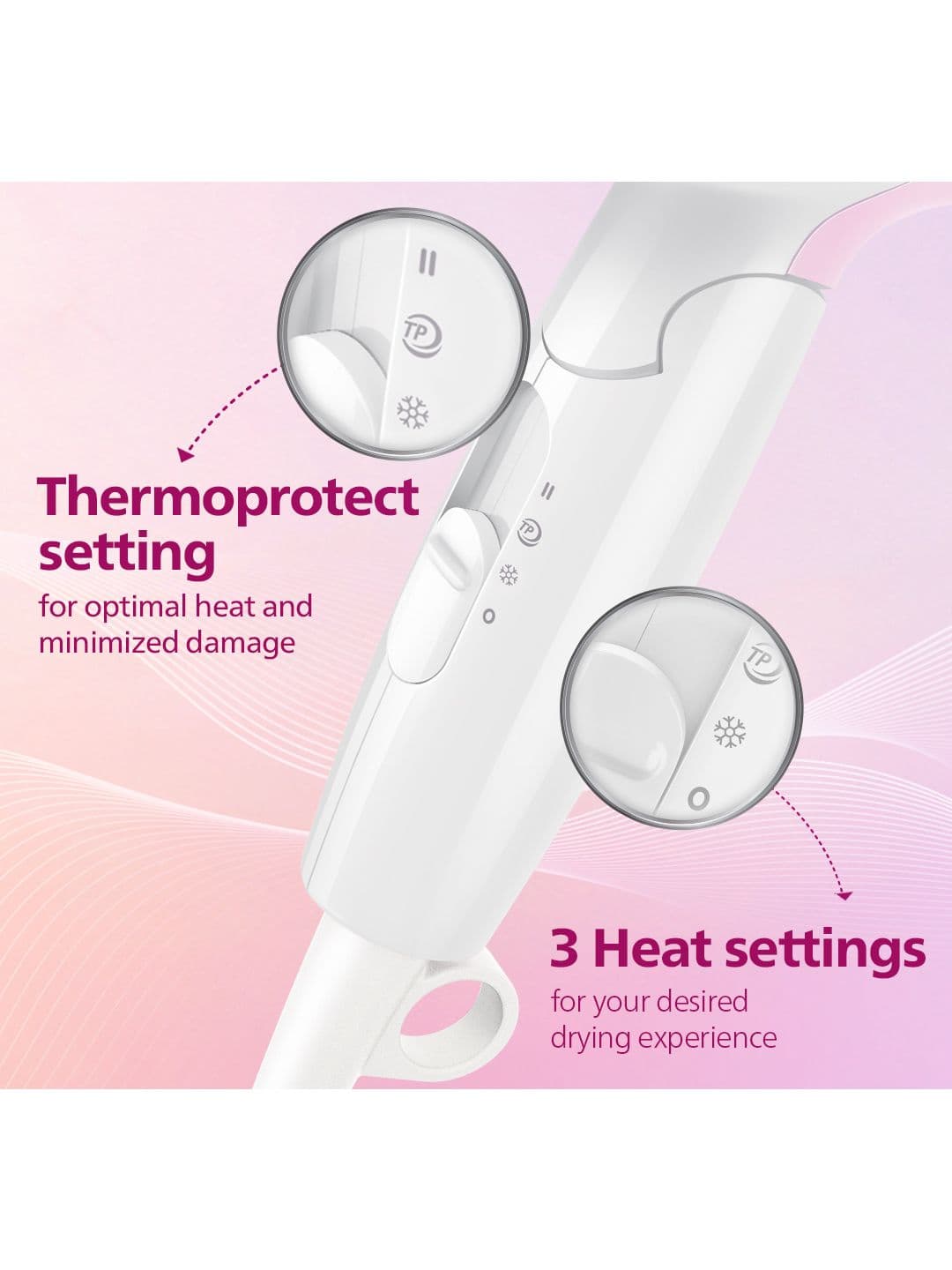 Philips Essential Care Hair Dryer HP8120/00 ThermoProtect Quick Gentle Srying 1200W- White thumbnail 2