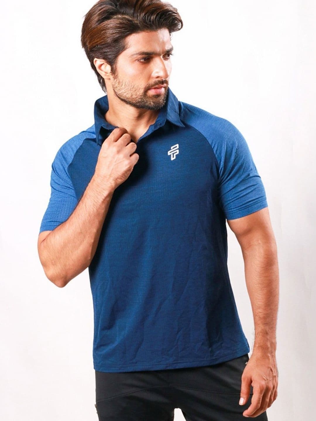 Flecto Men Blue Regular Fit V neck Performance Polo Gym T-Shirt, Casual Tshirt thumbnail 4