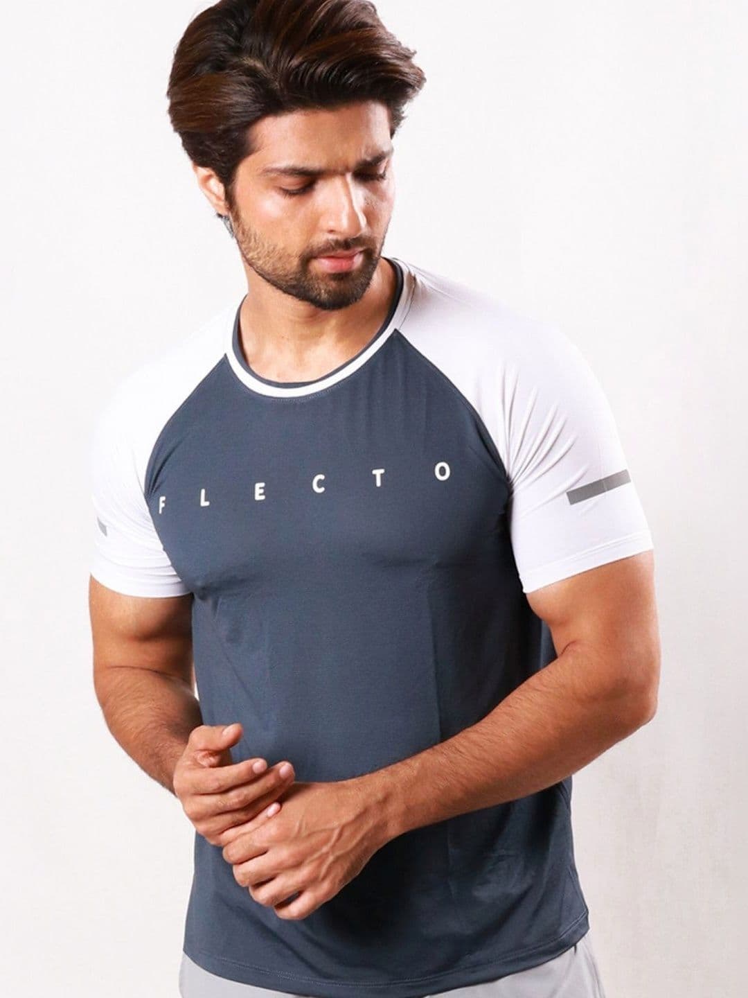 Flecto Men Gun Metal Raglan Jersey Regular Fit Gym & Casual Half Sleeve T-Shirt thumbnail 6