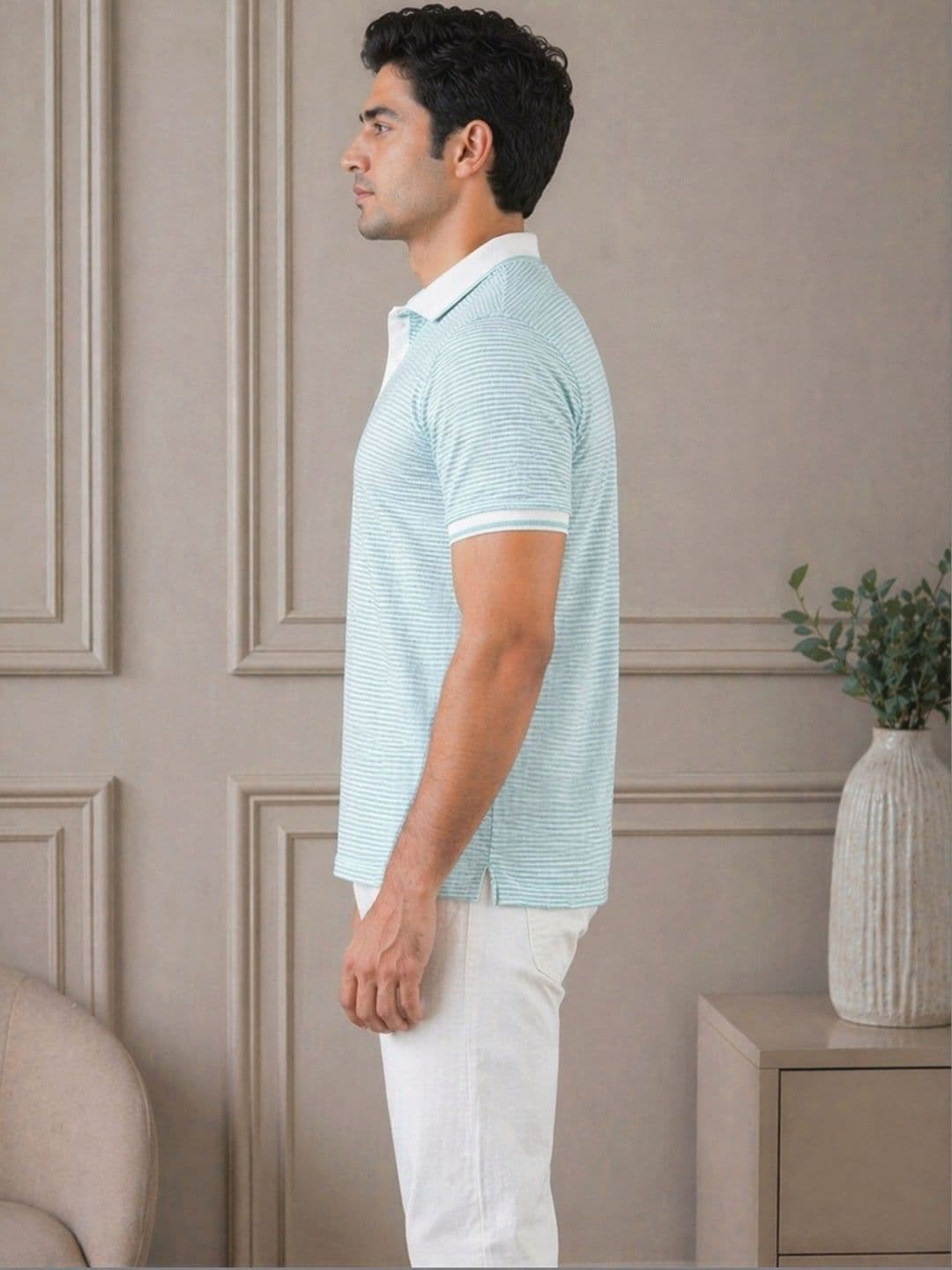 THE BEETEL HOUSE Men Striped Polo Collar T-shirt thumbnail 2