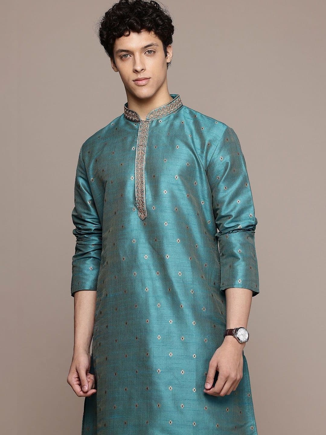 PulseIQ Men Ethnic Motifs Thread Work Kurta thumbnail 7