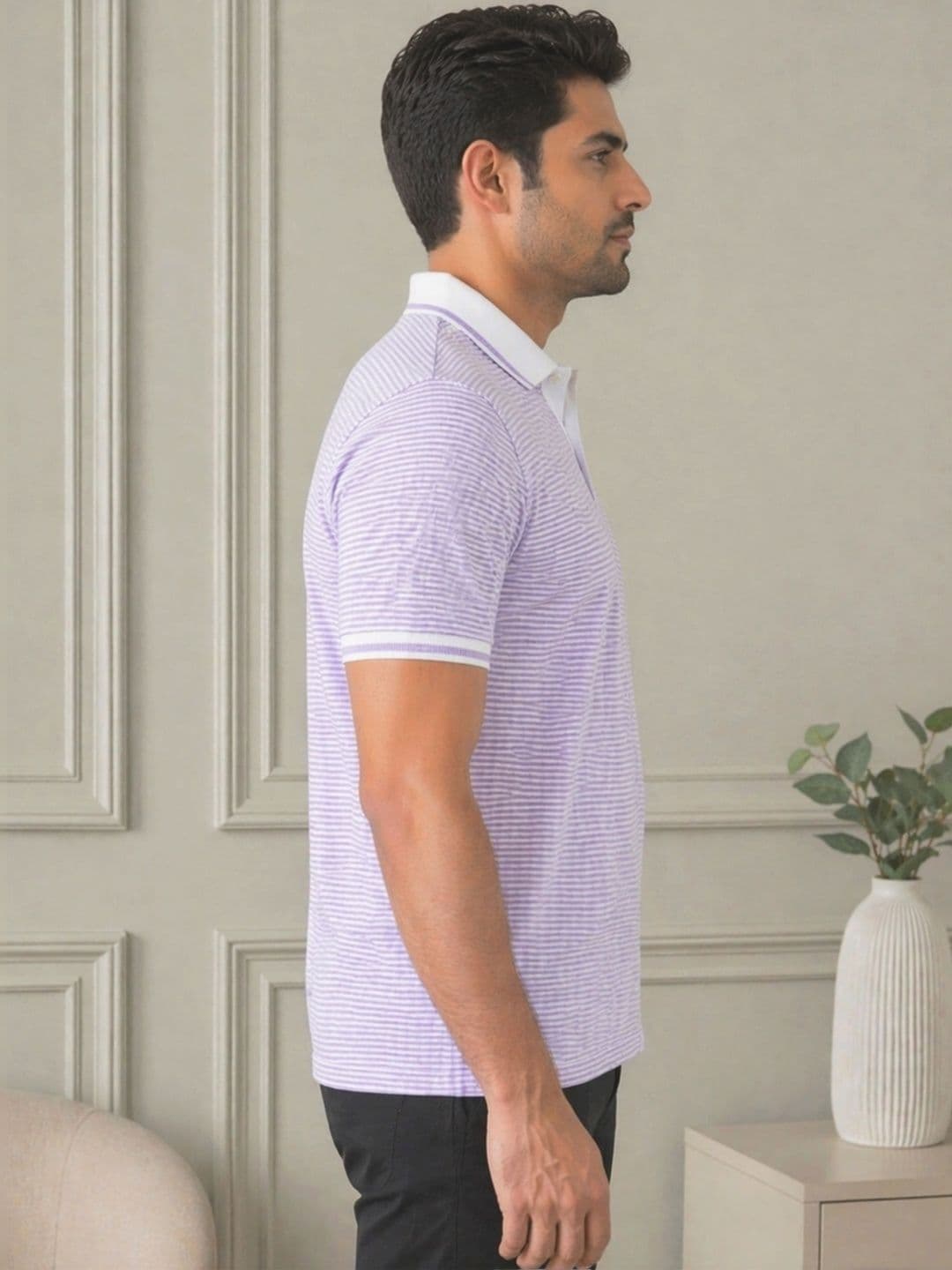 MaverIQ Men Striped Polo Collar T-shirt thumbnail 3