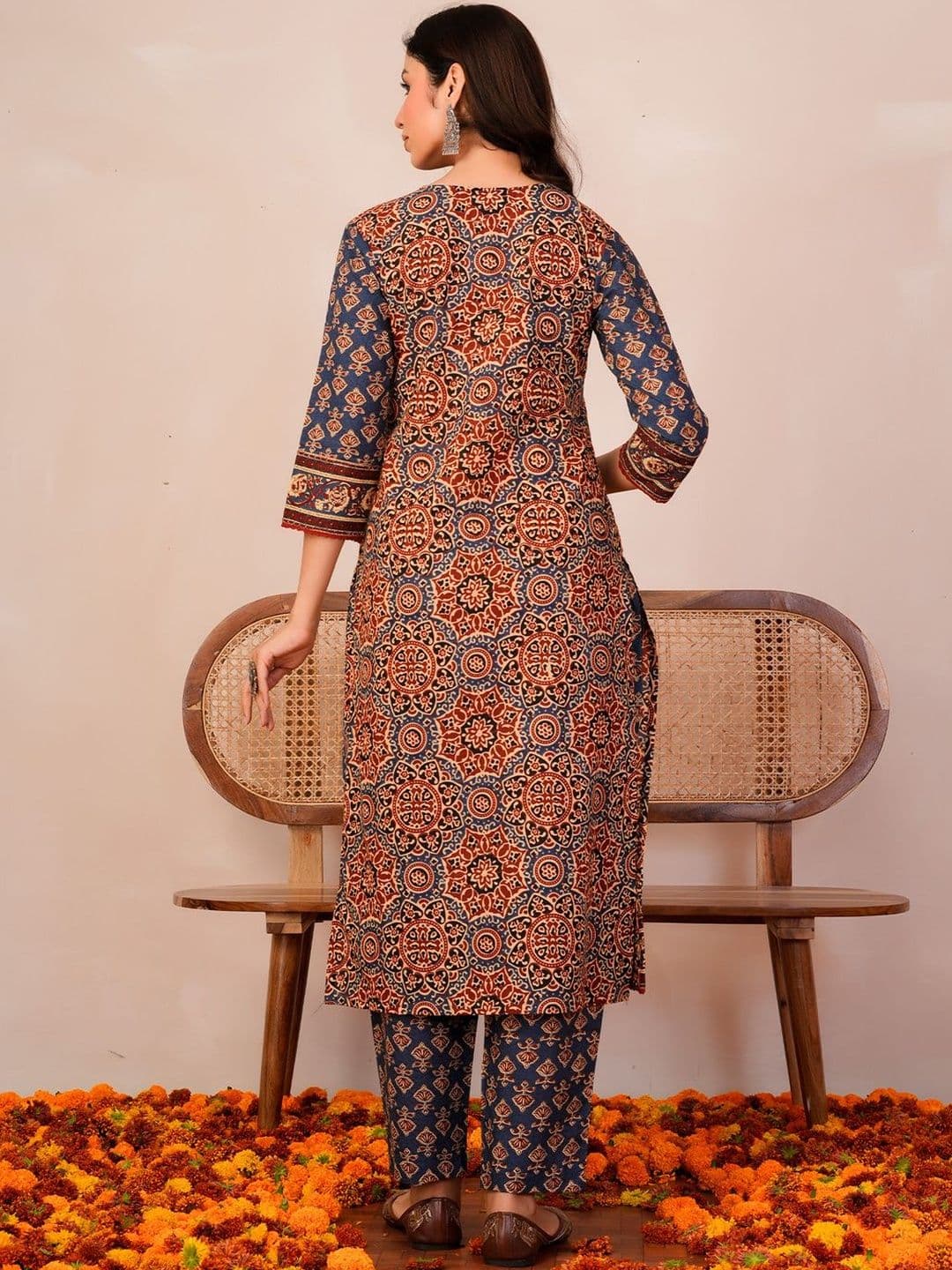 Indo Era Women Ethnic Motifs Printed Angrakha Pure Cotton Kurta with Trousers & With Dupatta thumbnail 7