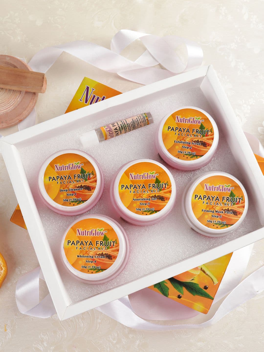 NutriGlow Papaya Fruit Facial Kit For Glowing Skin - Tan Removal With Face Massager thumbnail 4