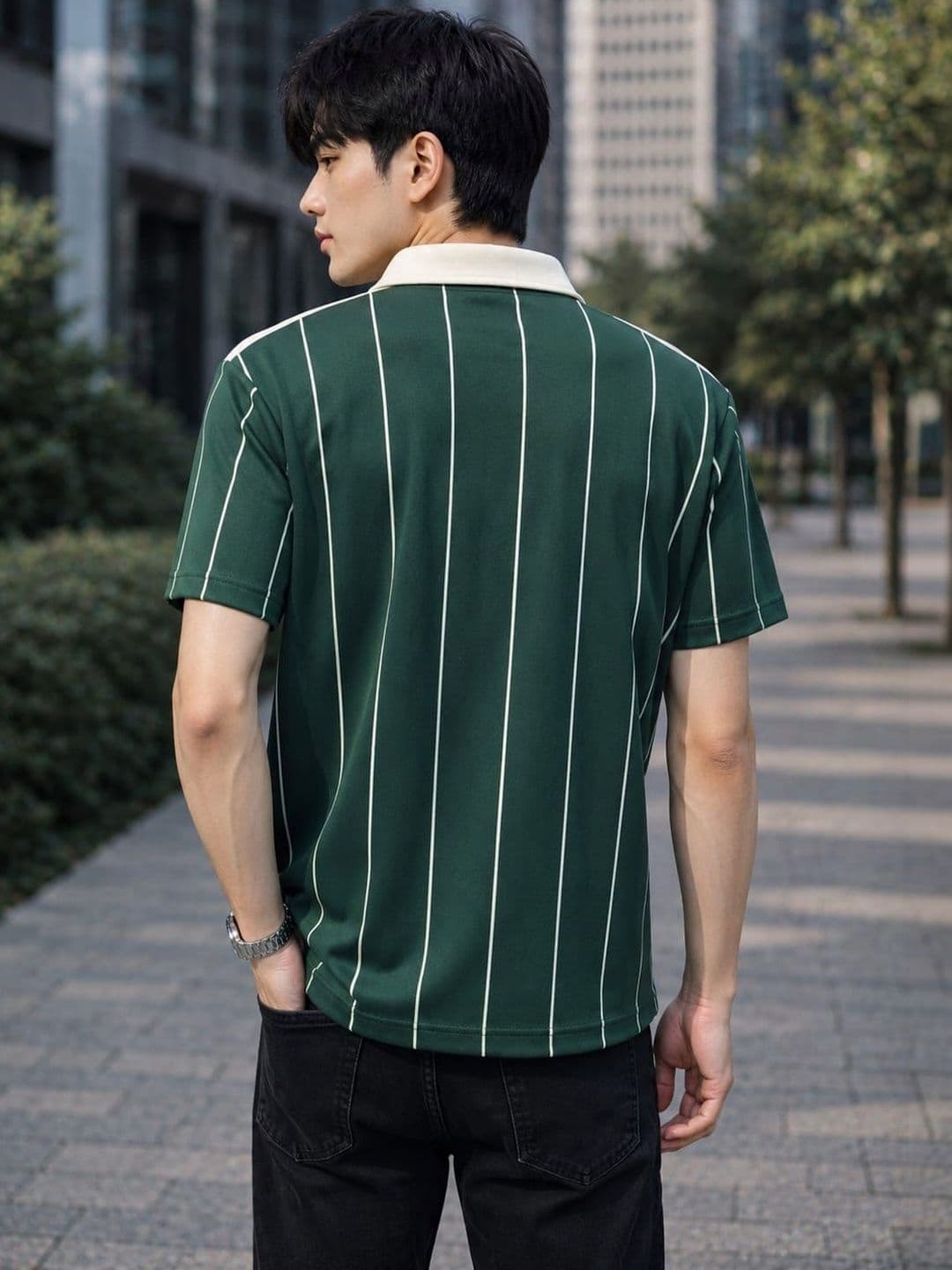 TRENDBITE Men Striped Polo Collar Pockets T-shirt thumbnail 2