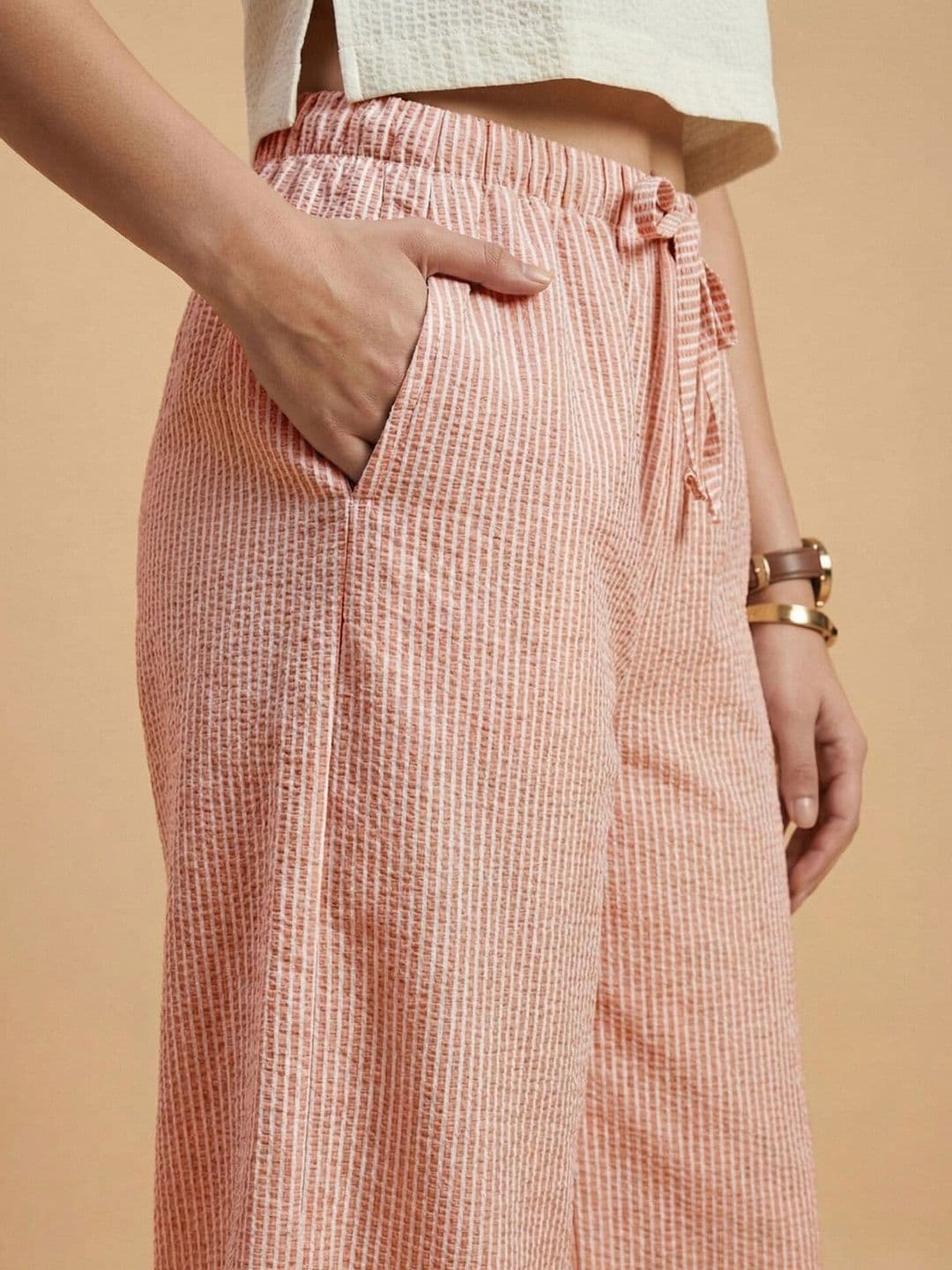 Moda Rapido Women Striped Straight Fit Easy Wash Culottes Trousers thumbnail 5