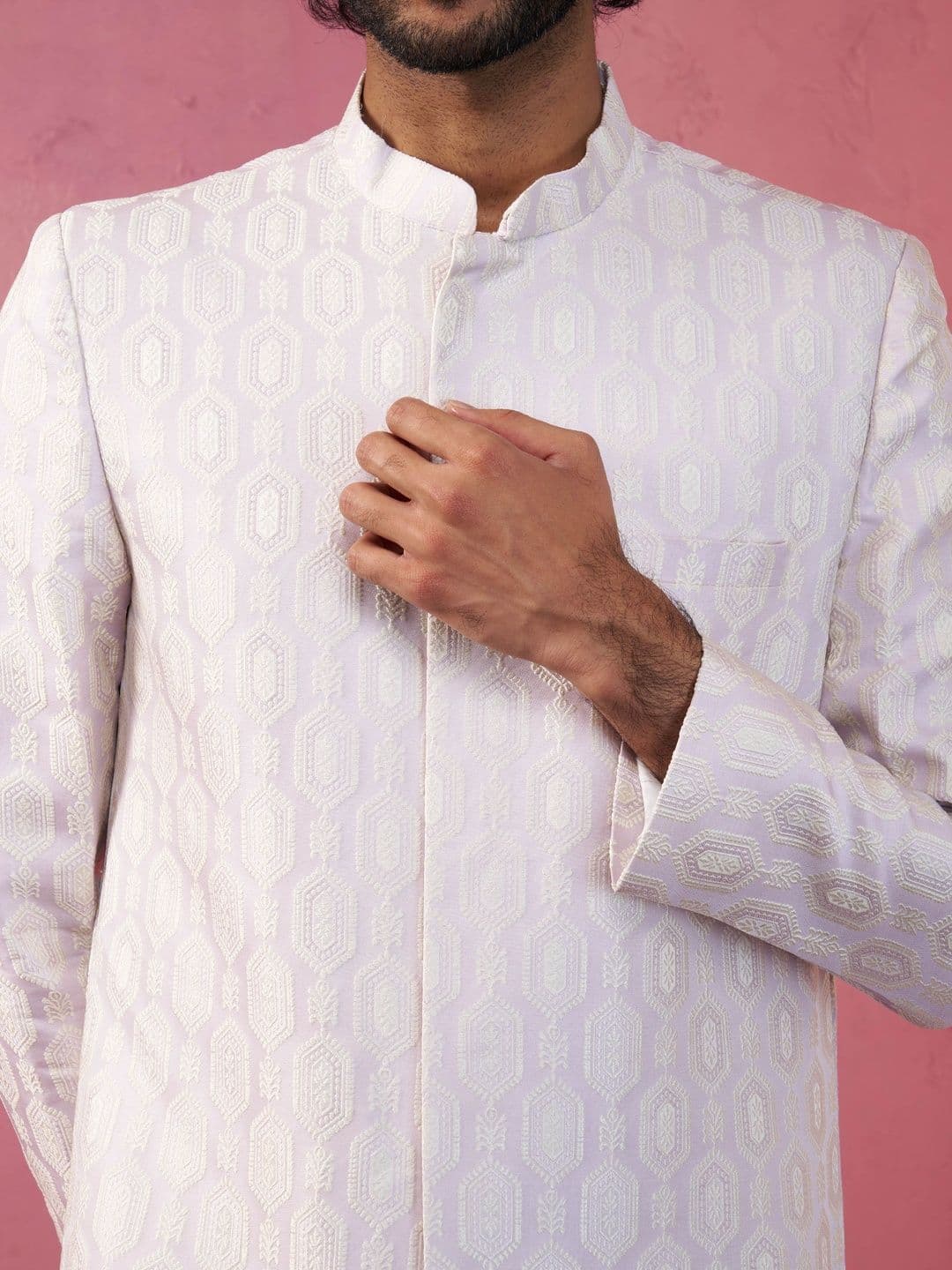VASTRAMAY Woven Design Mandarin Collar Indo-Western Sherwani Set thumbnail 4