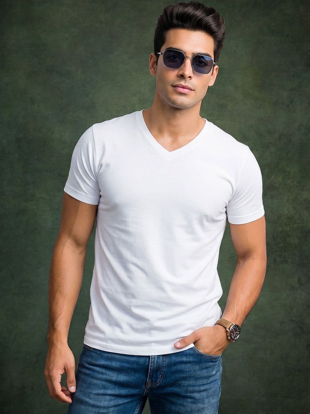 VEIRDO Men V-Neck Pure Cotton Pockets T-shirt thumbnail 6