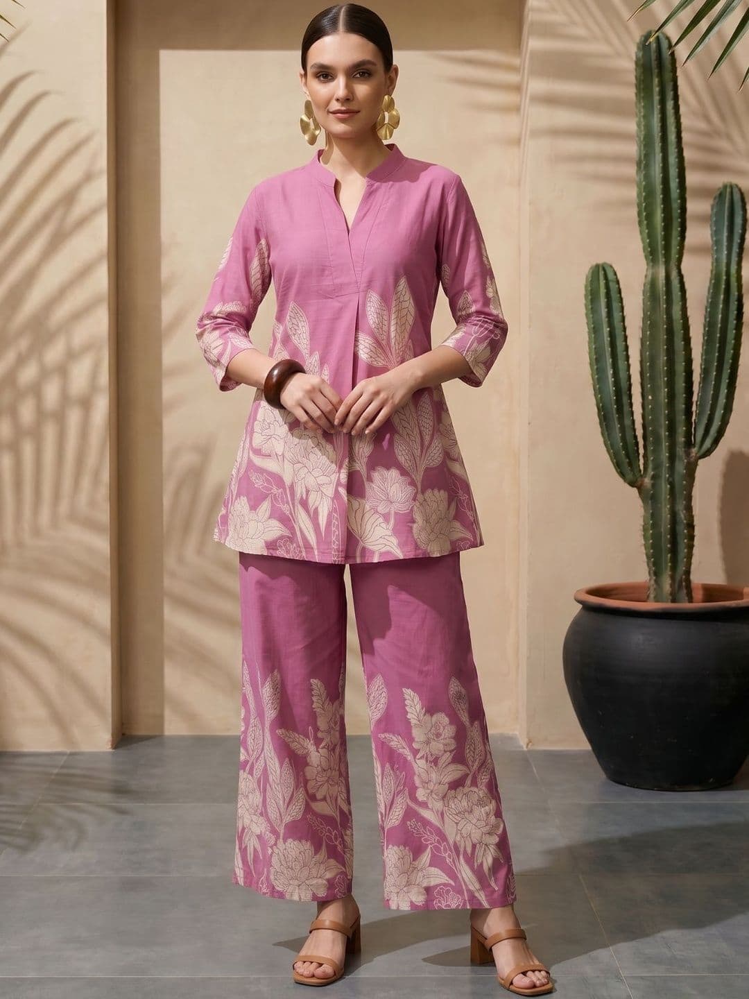 IMANA Floral Cotton Printed Tunic with Palazzos thumbnail 7