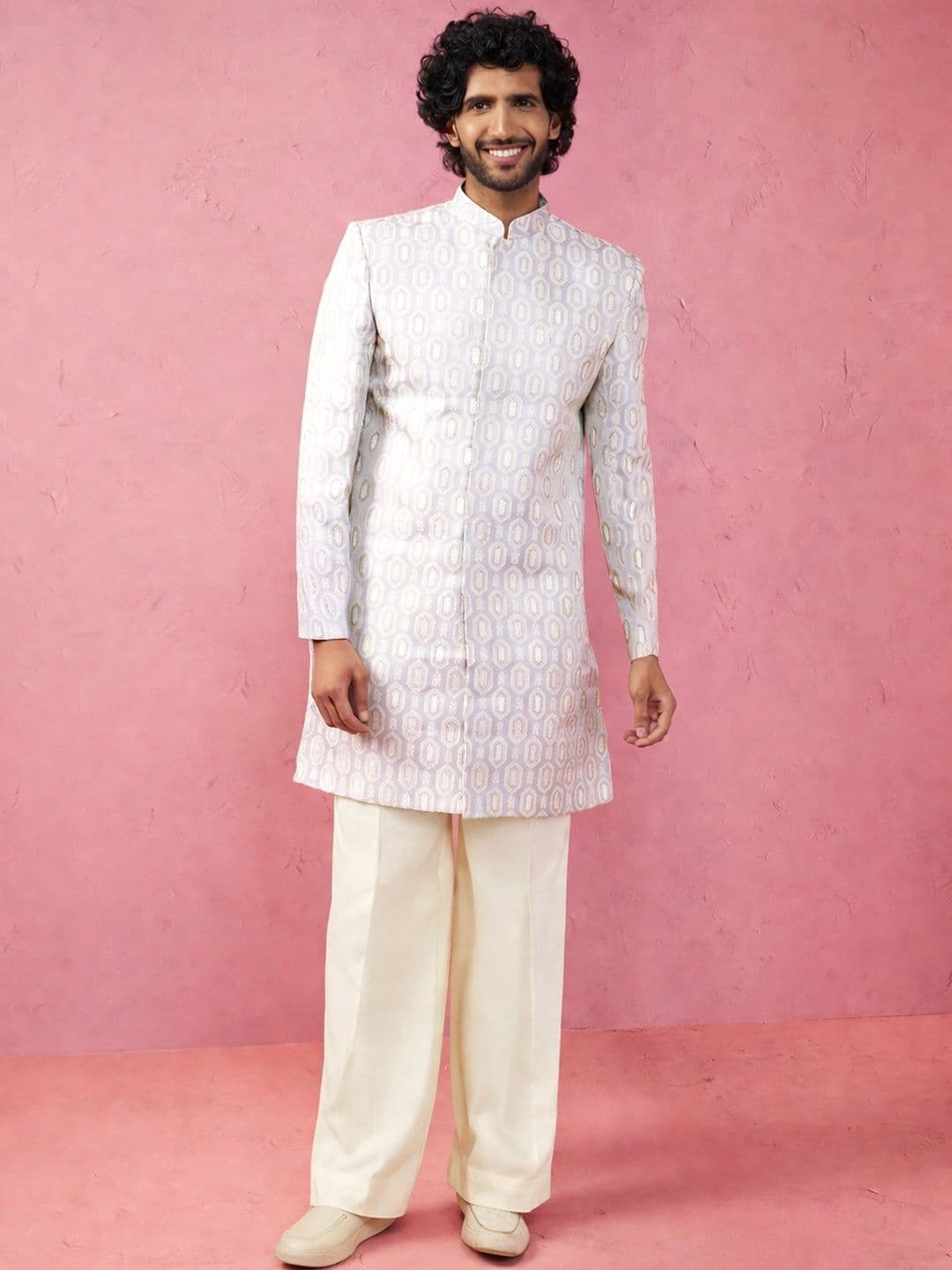 VASTRAMAY Embroidered Mandarin Collar Indo-Western Sherwani Set thumbnail 4