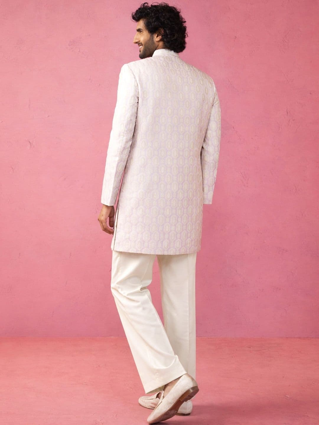 VASTRAMAY Woven Design Mandarin Collar Indo-Western Sherwani Set thumbnail 5