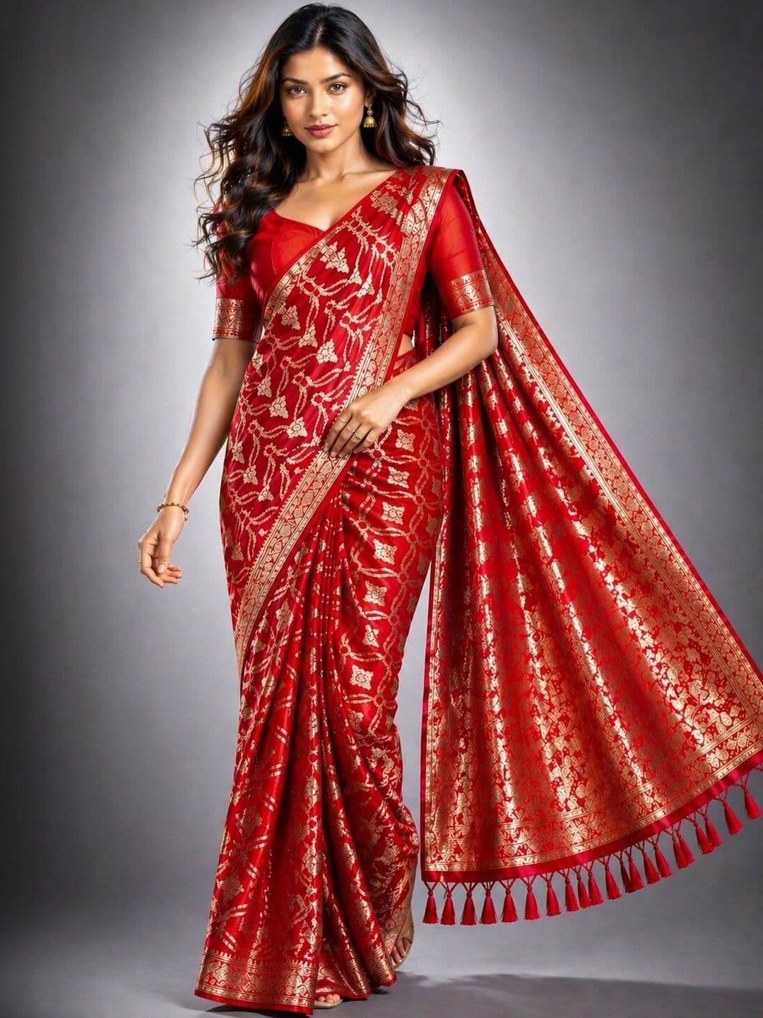 HERE&NOW Ethnic Motifs Zari Silk Blend Heavy Work Saree thumbnail 5