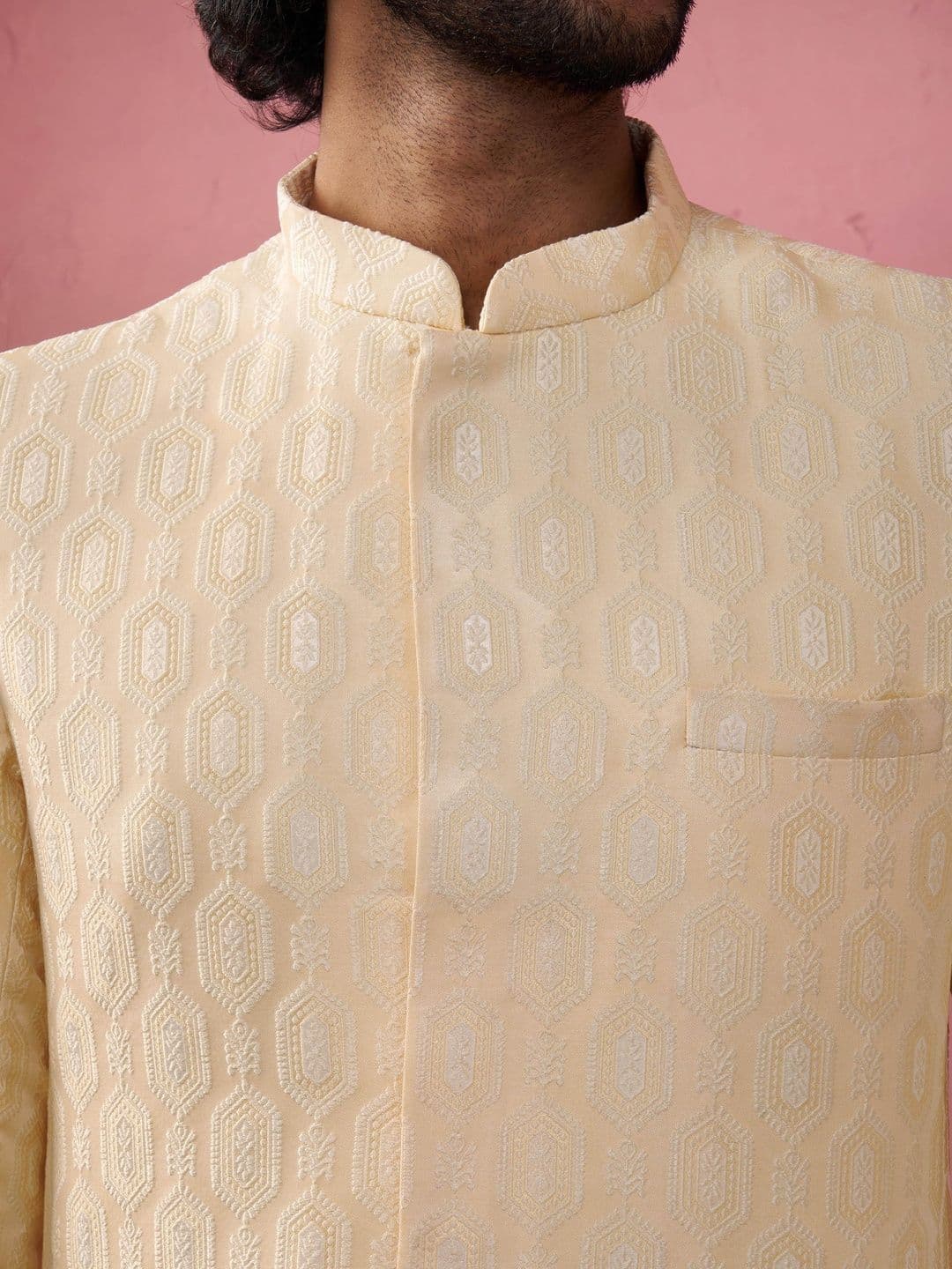 VASTRAMAY Self Design Mandarin Collar Indo-Western Sherwani Set thumbnail 5