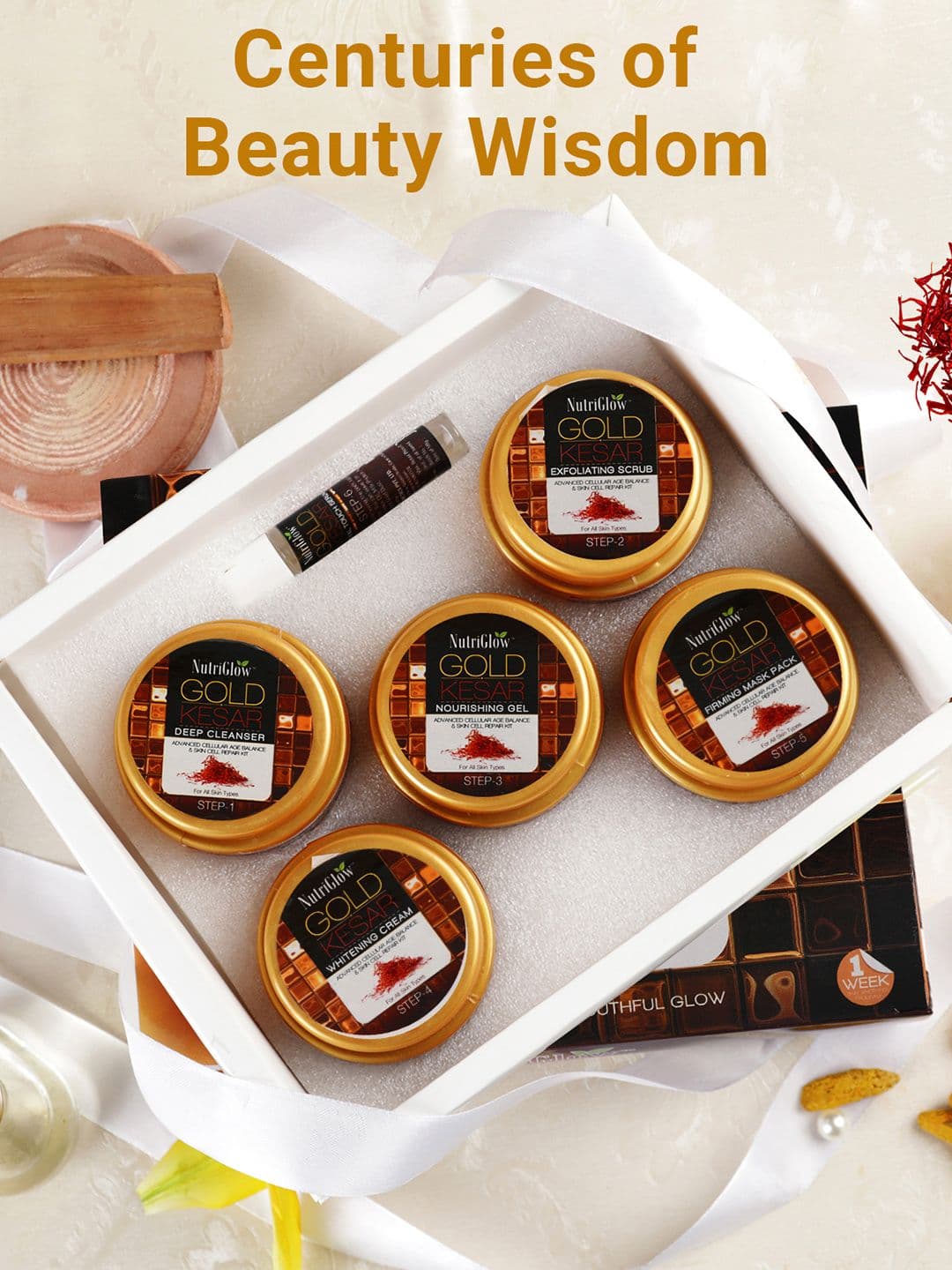 NutriGlow Gold Kesar Facial Kit For Glowing Skin - Tan Removal  With Face Massager thumbnail 3