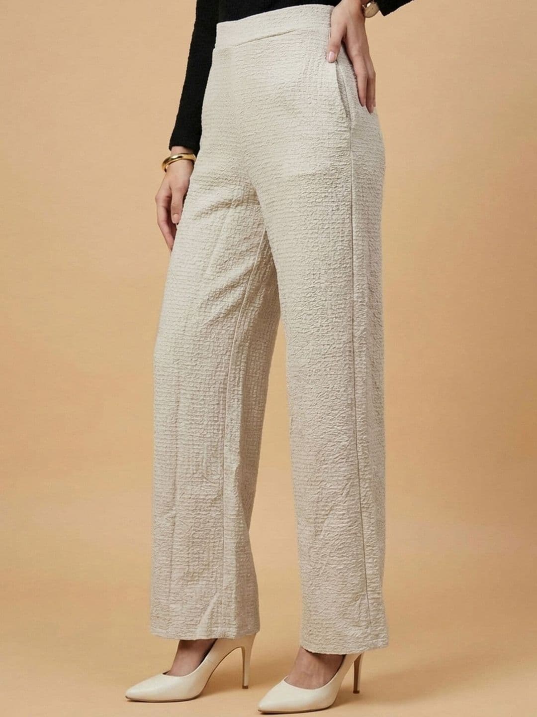 Moda Rapido Women Textured Straight Fit Easy Wash Trousers - view 1