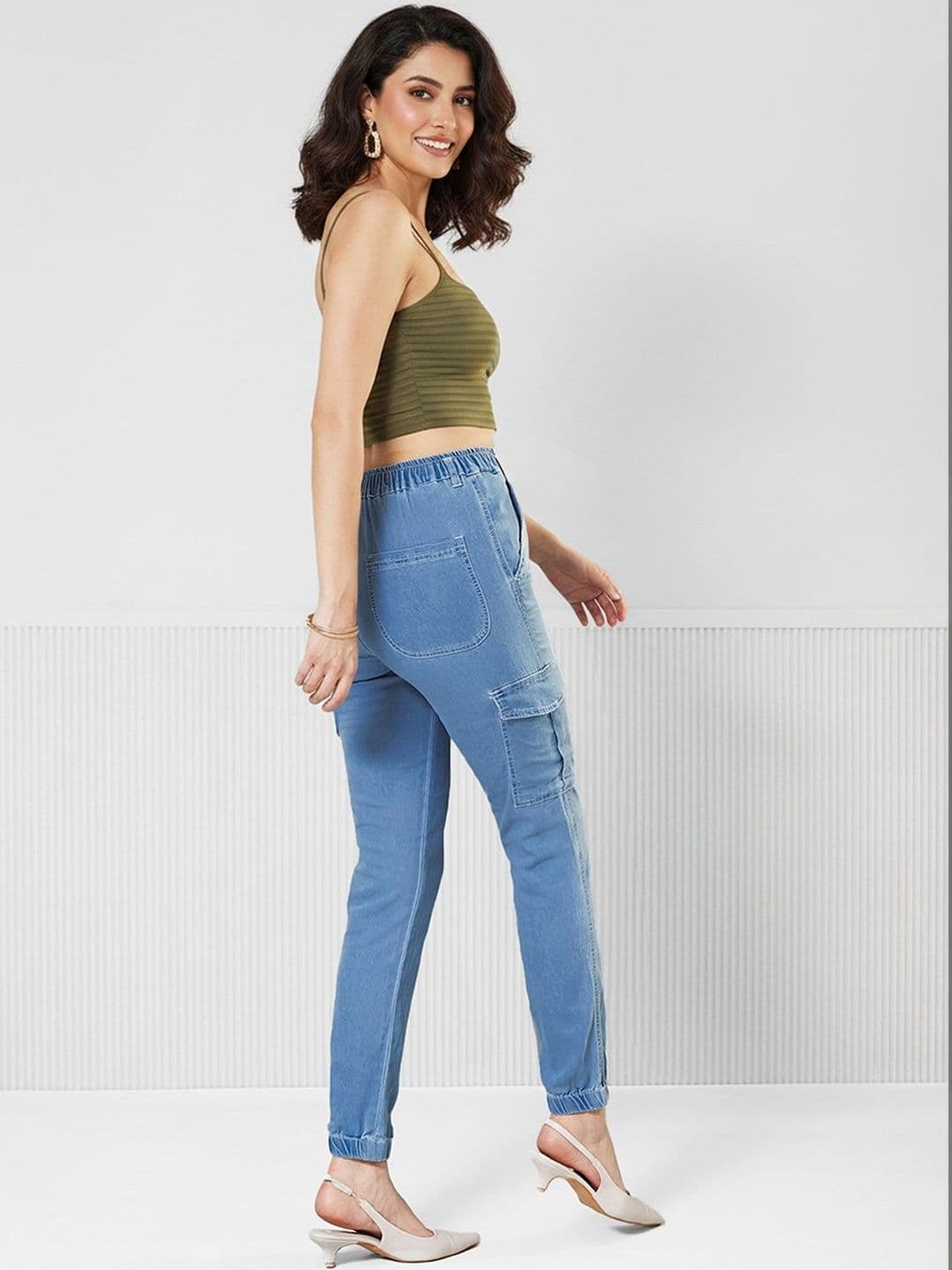 Mast & Harbour Women Regular Regular Stretchable Light Weight Denim Joggers thumbnail 4