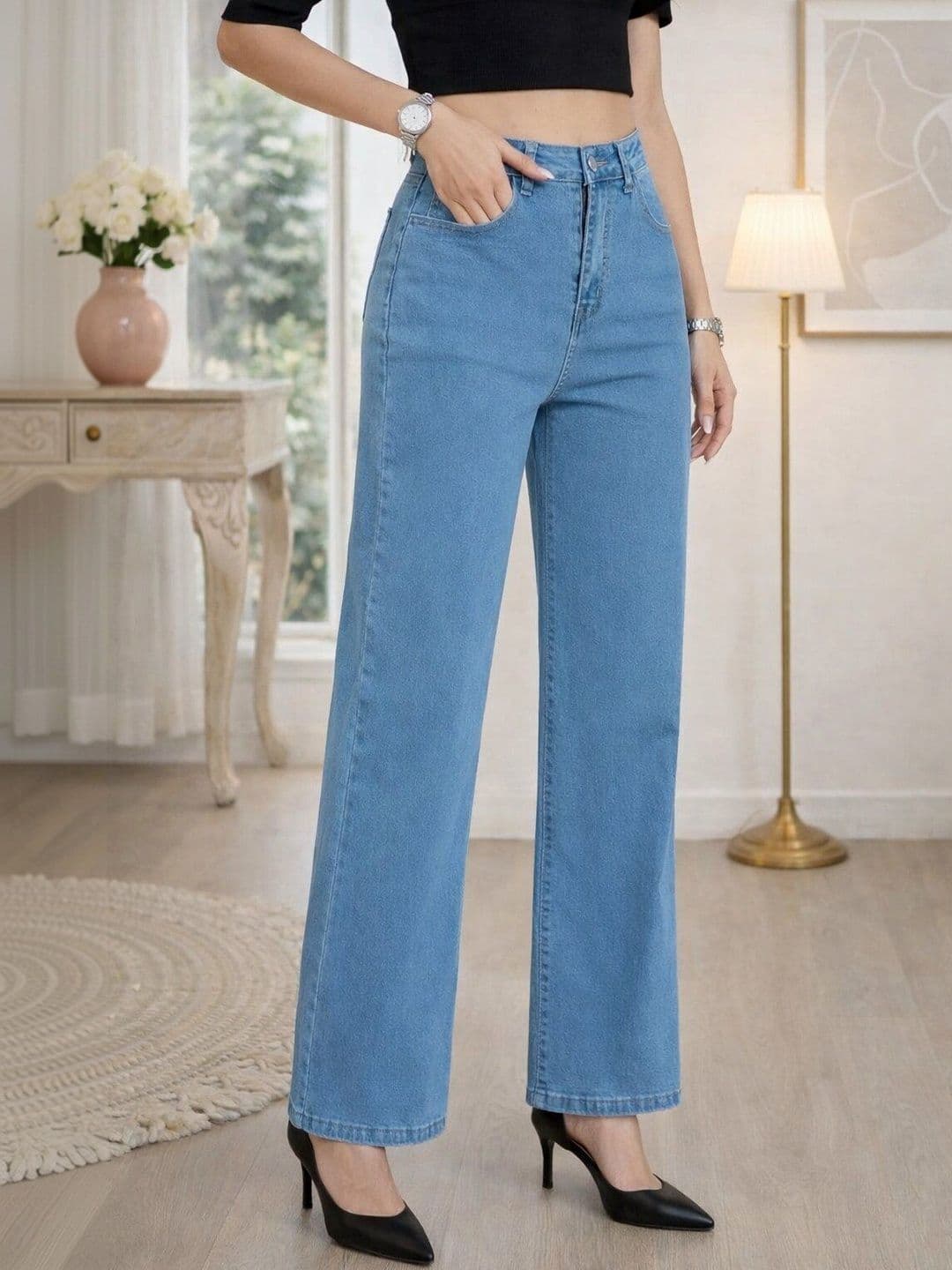 HERE&NOW Women Straight Fit High-Rise Stretchable Jeans thumbnail 3