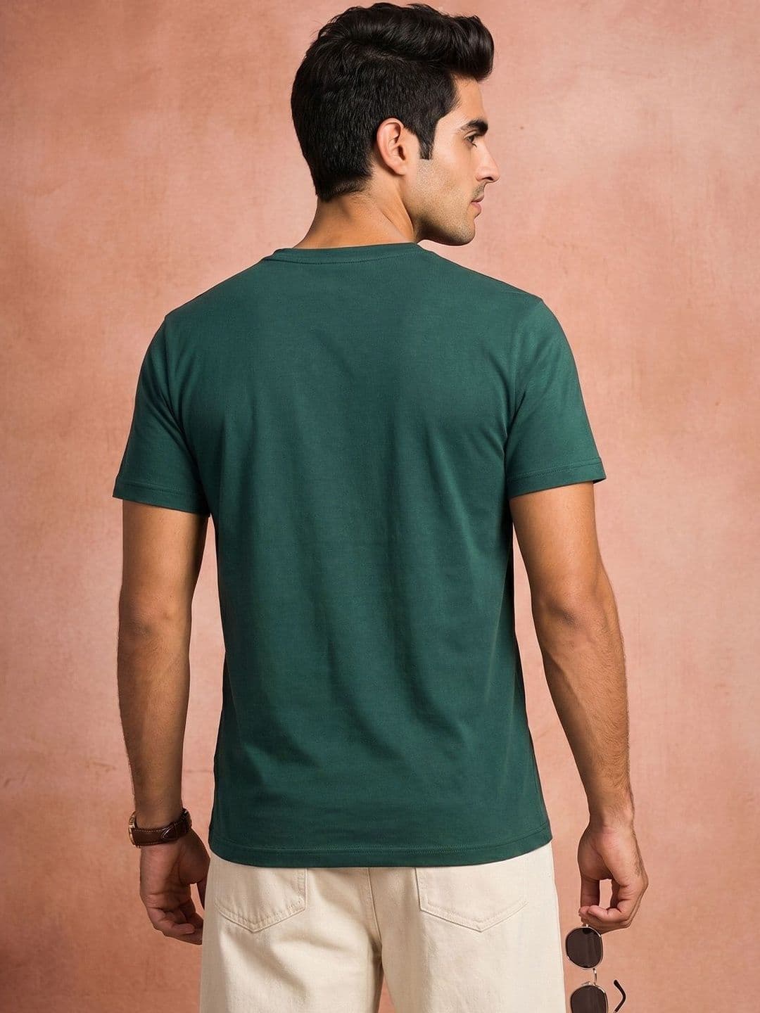 VEIRDO Men V-Neck Pure Cotton Raw Edge T-shirt thumbnail 7