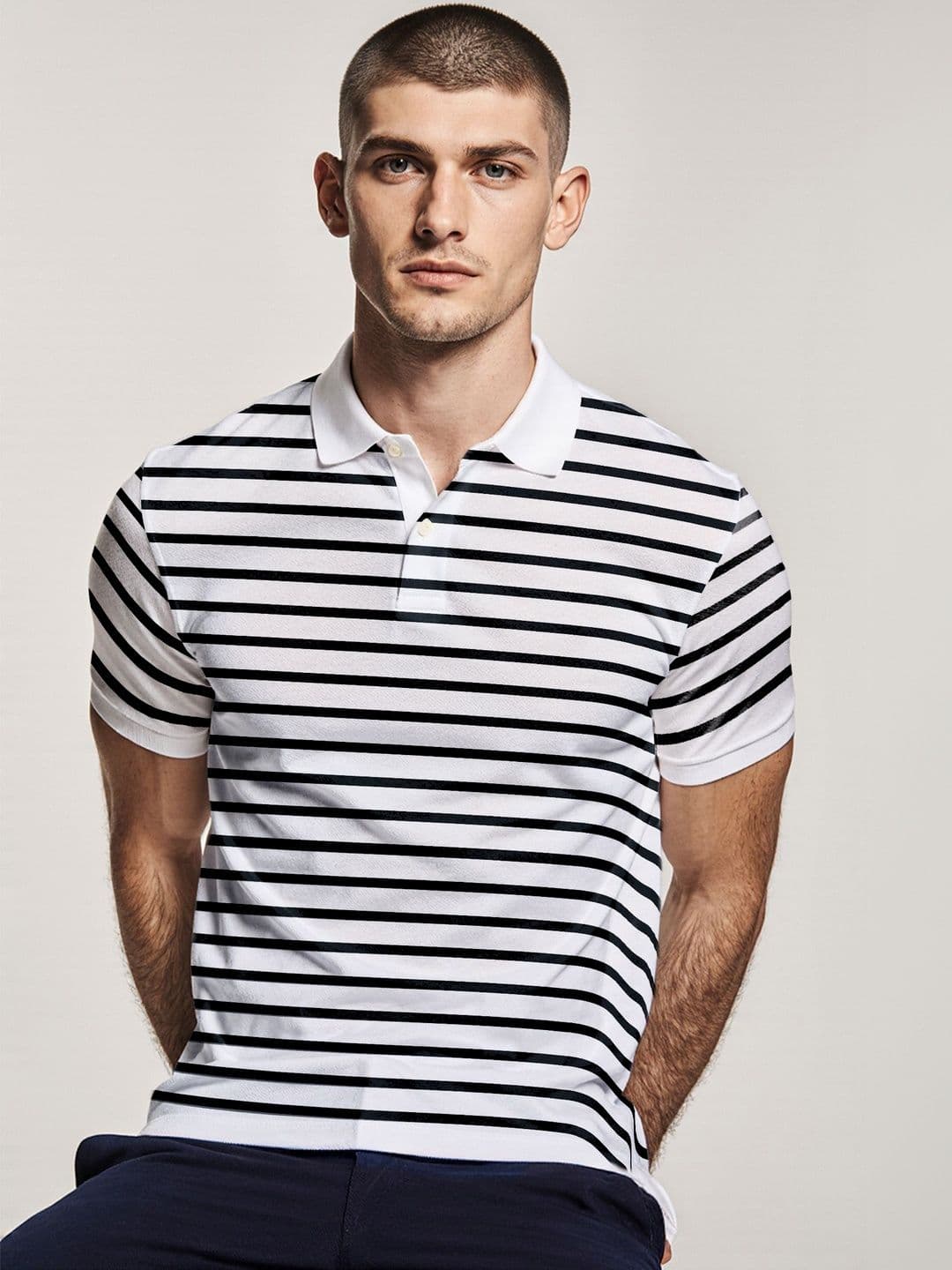 The Roadster Lifestyle Co Striped Cotton Polo Collar Half Sleeves T-Shirt thumbnail 4