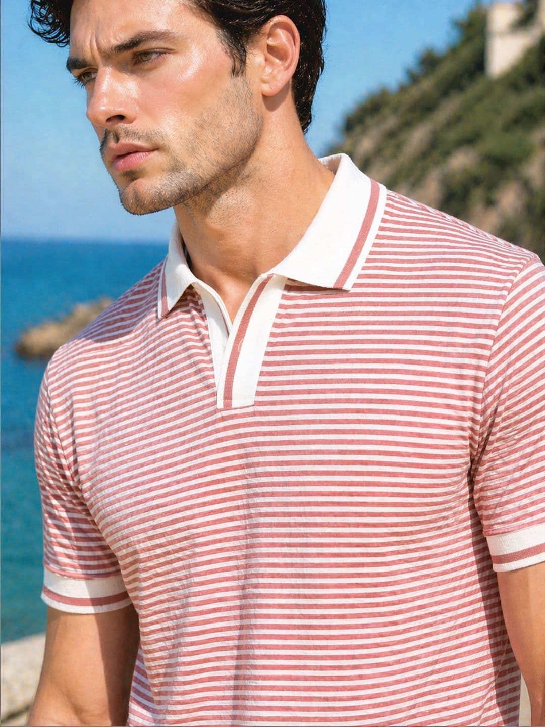 THE BEETEL HOUSE Men Striped Polo Collar T-shirt thumbnail 5