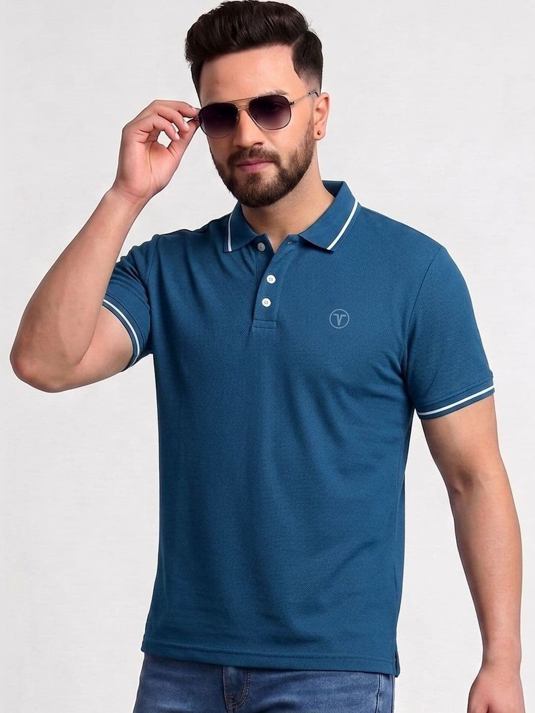 TB BLUE Men Brand Logo Polo Collar Slim Fit T-shirt - view 1