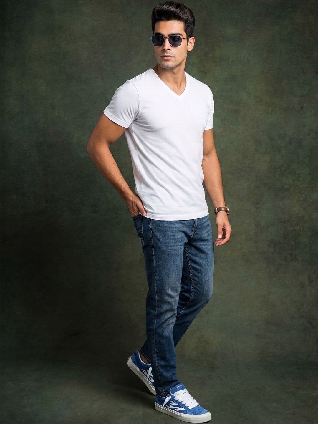 VEIRDO Men V-Neck Pure Cotton Pockets T-shirt thumbnail 5