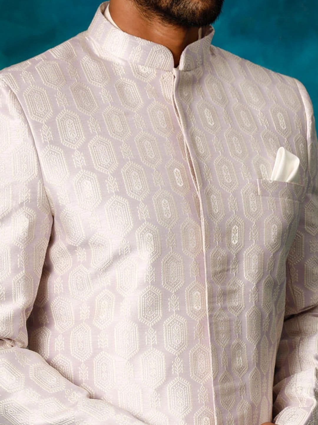 VASTRAMAY Woven Design Mandarin Collar Indo-Western Sherwani Set thumbnail 5