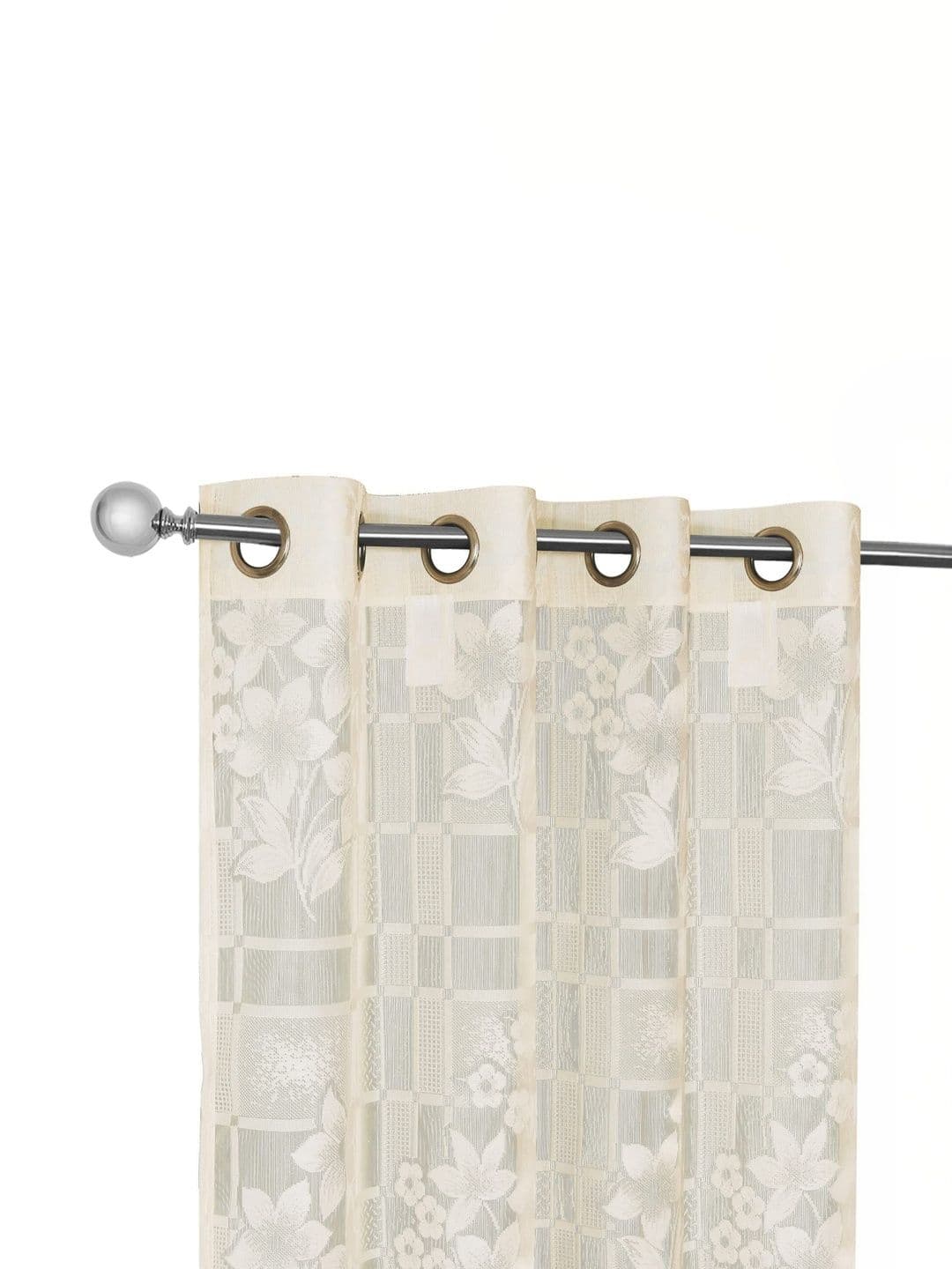 B' Decorlish Cream-Coloured Set of 2 Floral Sheer Window Curtain - view 1