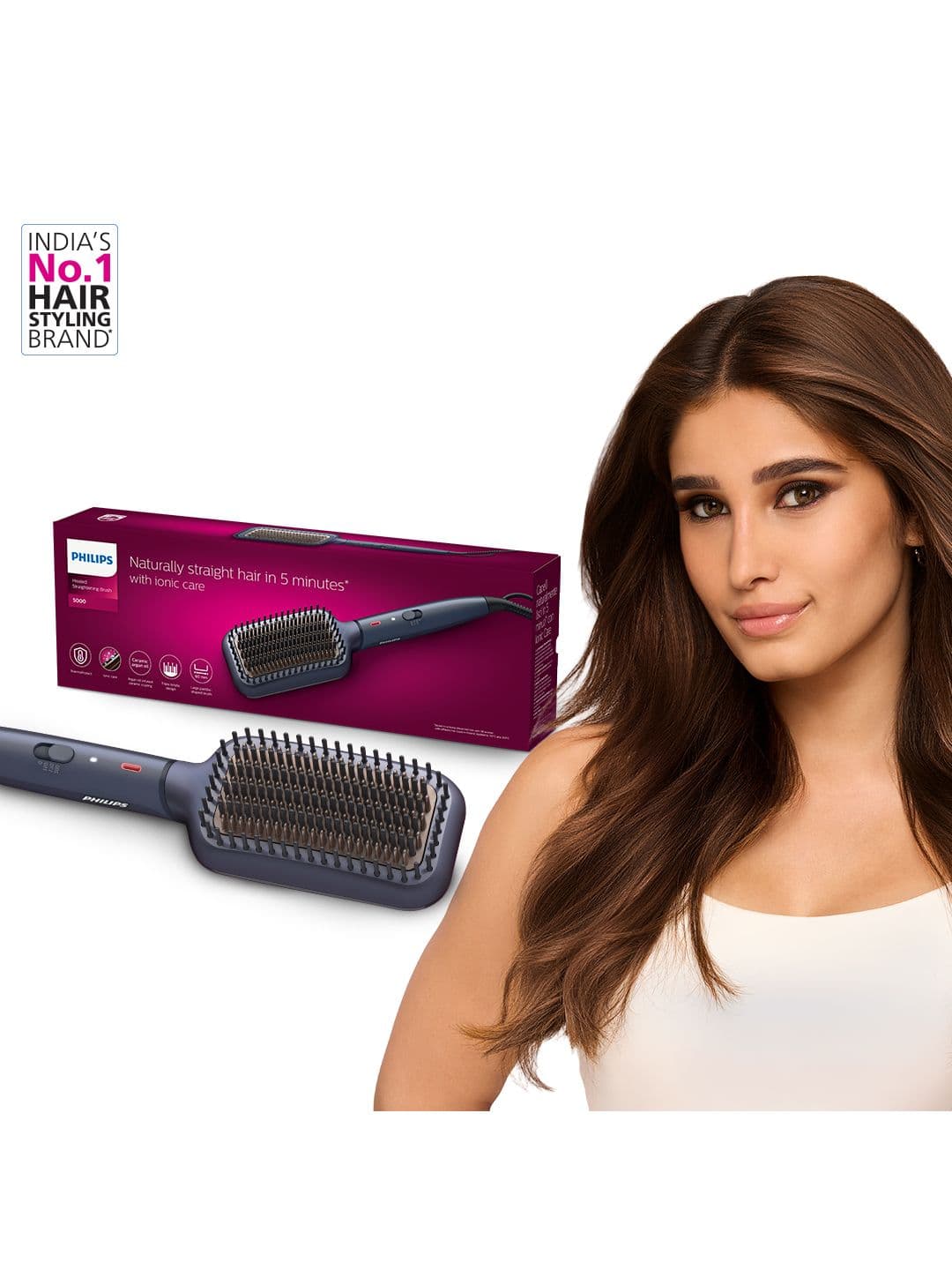 Philips BHH885/10 Hair Straightener Brush ThermoProtect Technology Ionic Care- Navy Blue - view 1